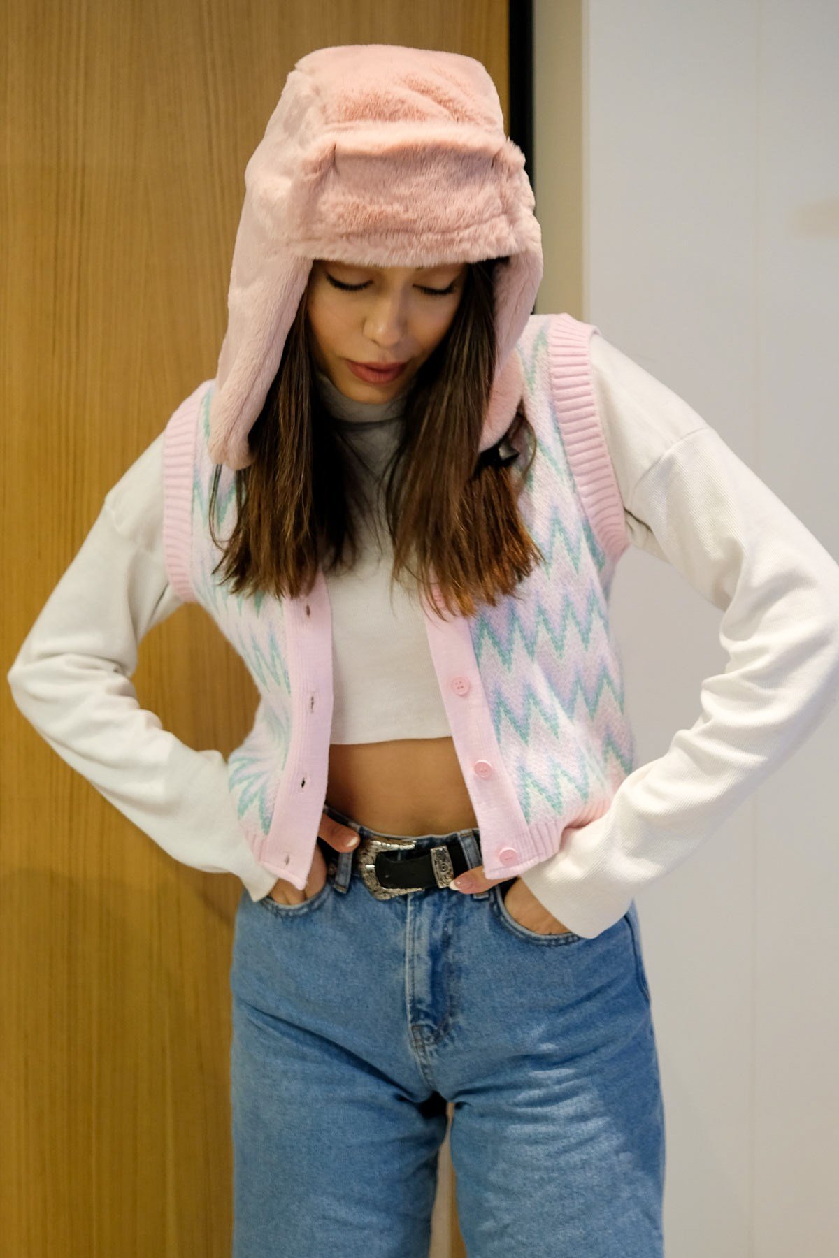 C&City Peluş Trapper Şapka 8002 Gül Kurusu