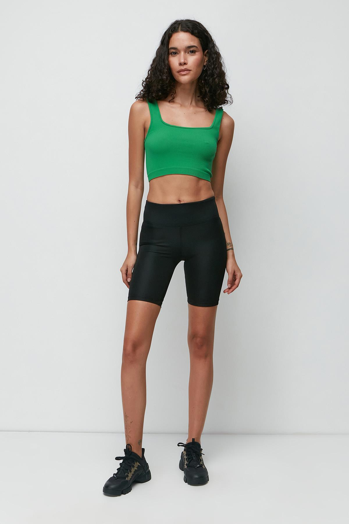 C&City Pop-Up Yüksek Bel Spor Şort Tayt 9410 Siyah