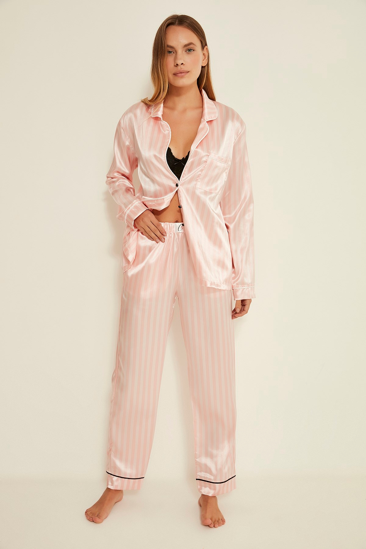 C&City Ruby Bristol Kadın Saten Pijama Alt Pembe/Ekru