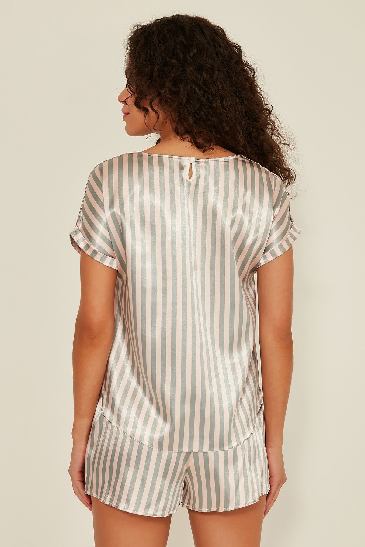 C&City Ruby Bristol Kadın Saten T-Shirt Şort Takım Pembe/Gri