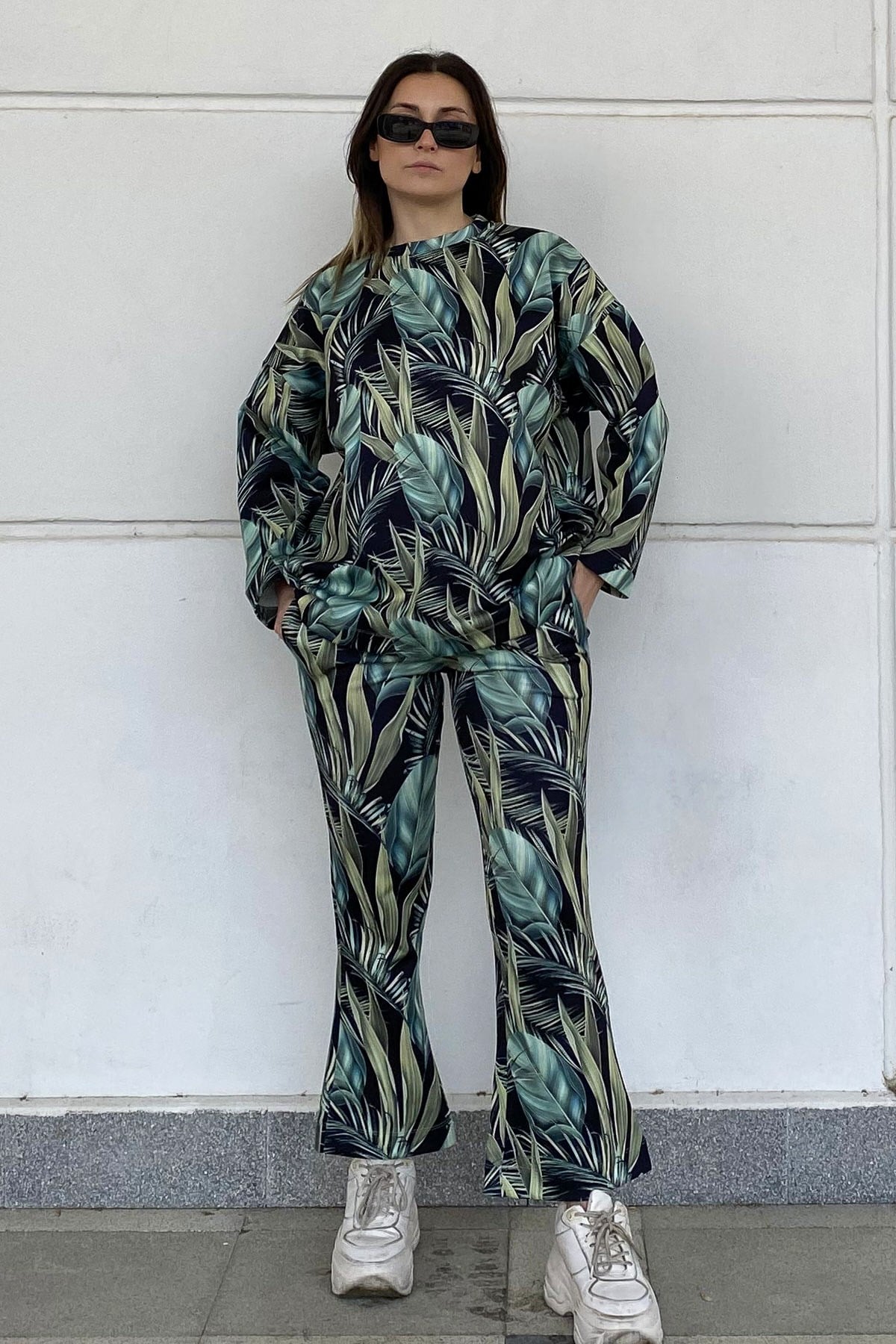 C&City Sıfır Yaka Uzun Kol Sweatshirt 841 Siyah/Mint