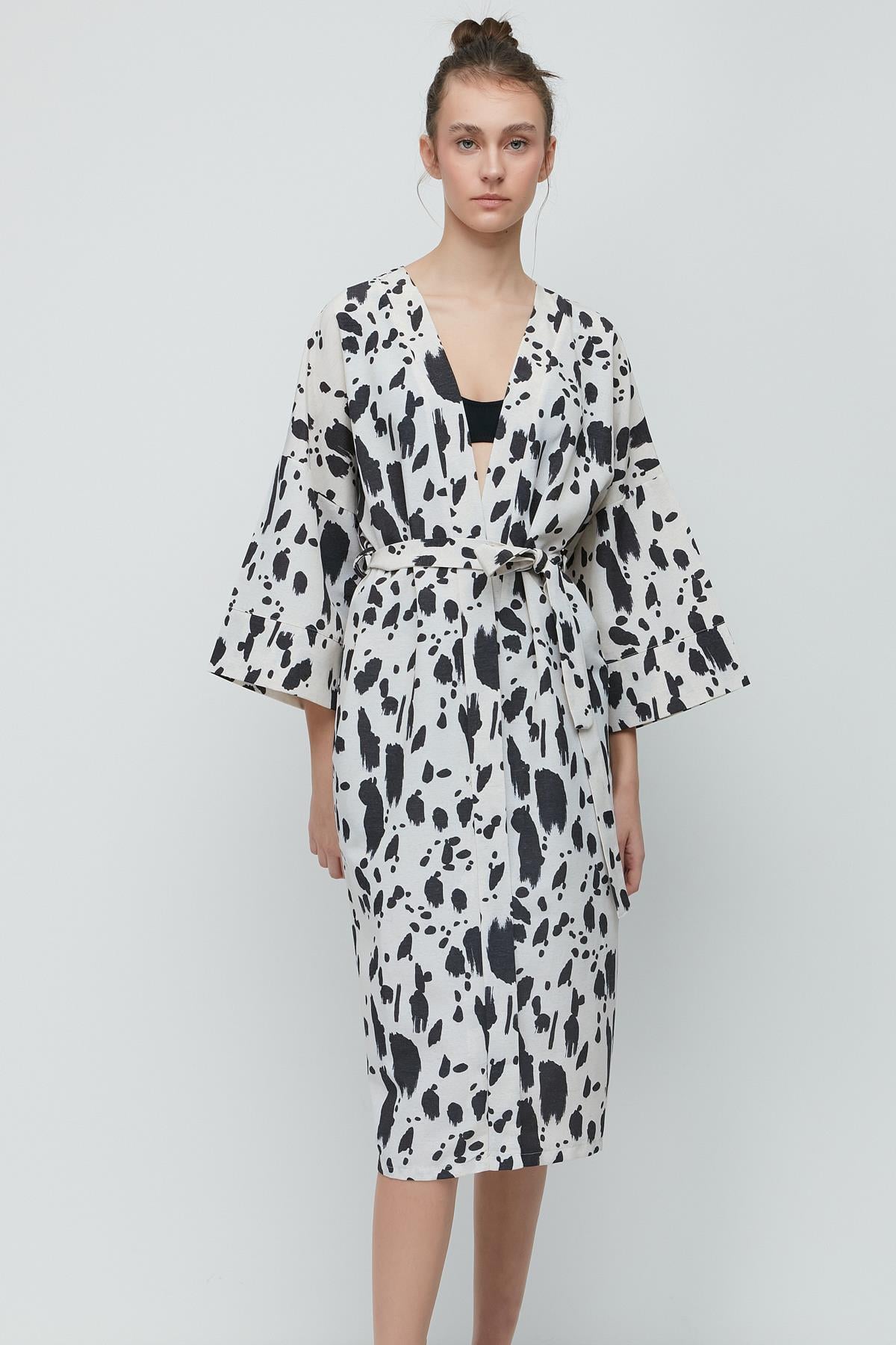 C&City Şortlu Kimono Takım 9069 Ekru/Dalmaçyalı