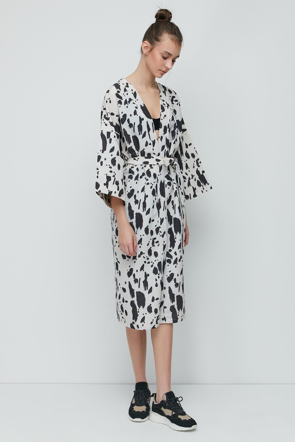 C&City Şortlu Kimono Takım 9069 Ekru/Dalmaçyalı