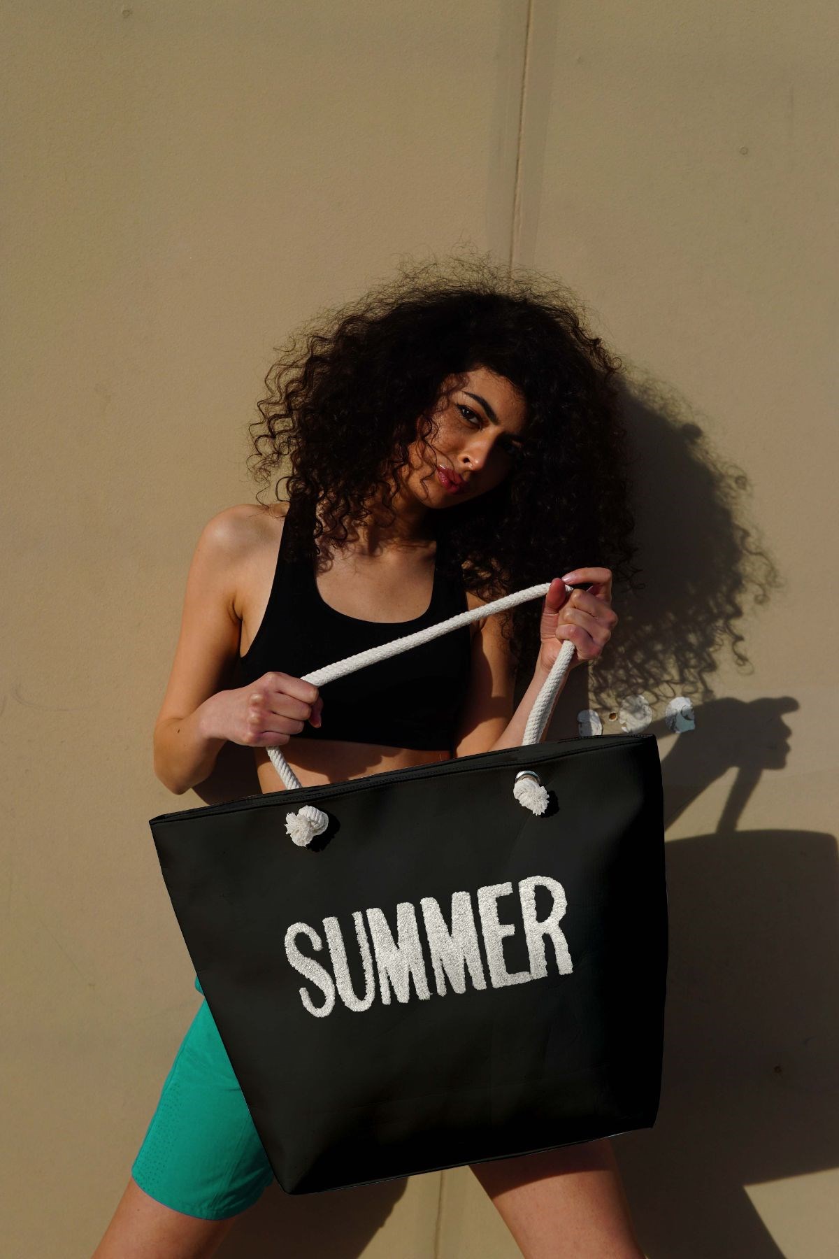 C&City Summer Nakışlı Plaj Çantası C10002 Siyah
