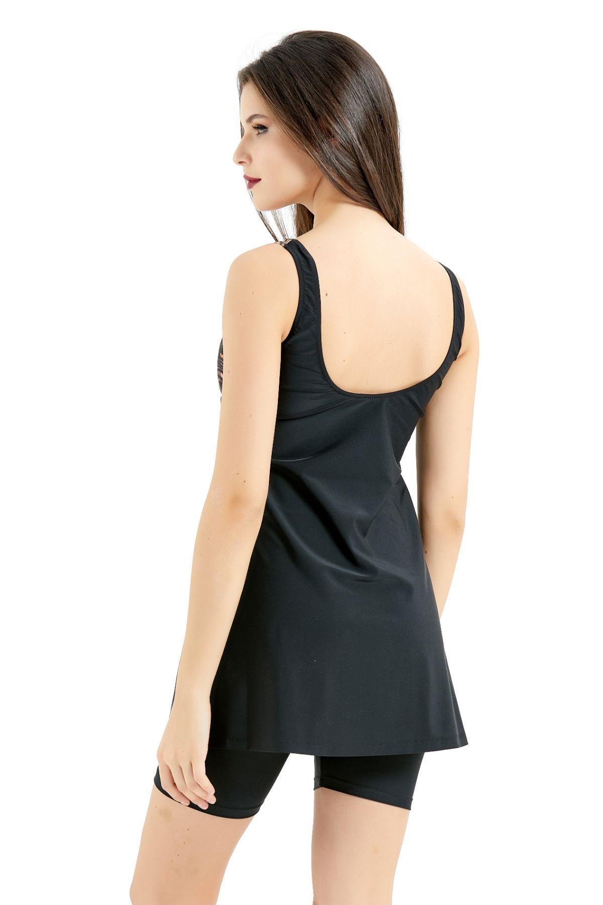 C&City Taytlı Elbise Mayo C14384 Siyah/Çok Renkli