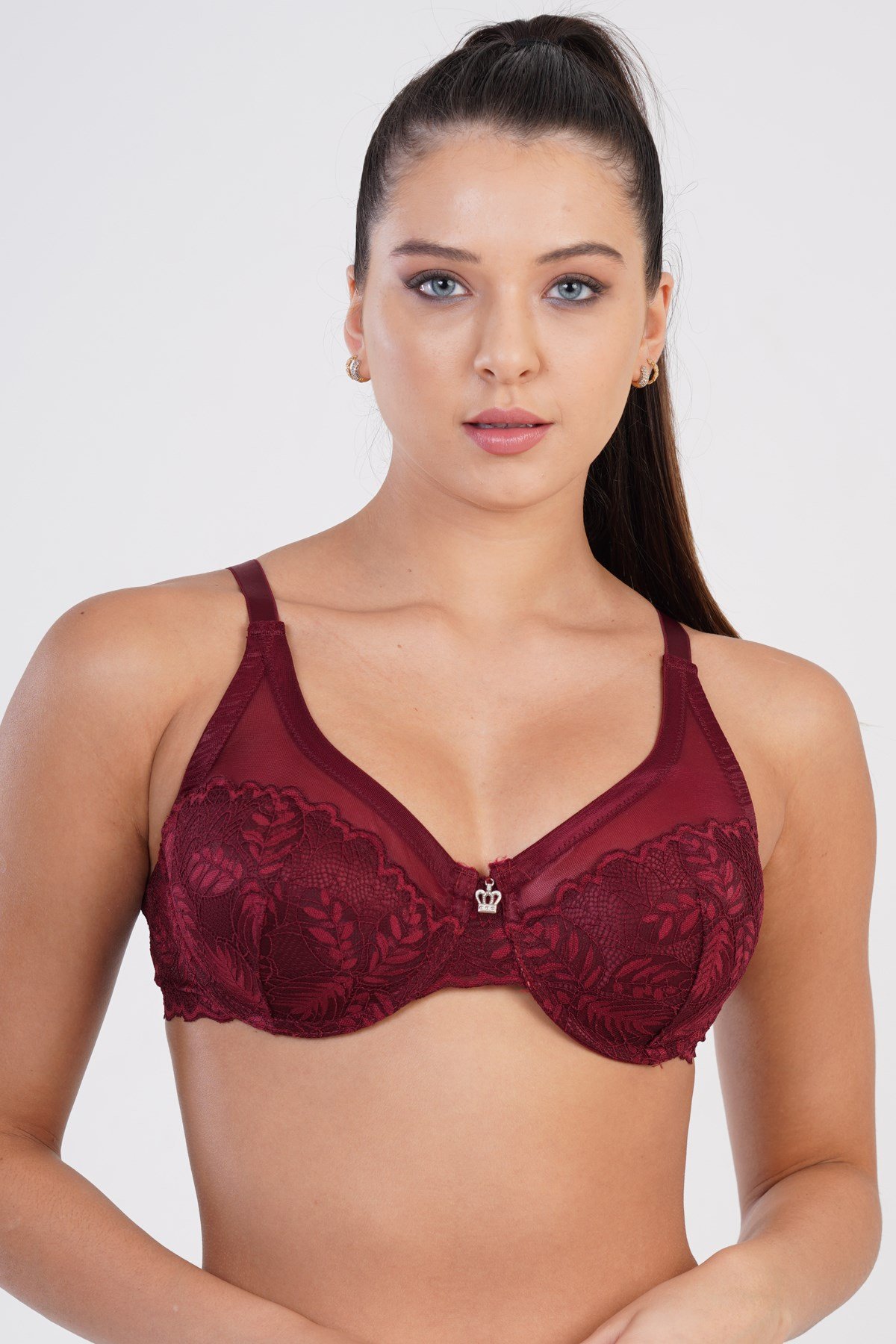 C&City Tül Detay Desteksiz Sütyen C13020 Bordo