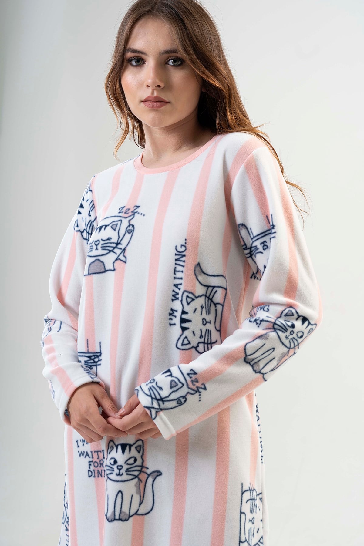 C&City Yumuşak Dokulu Kedi Desenli Polar Tunik 2031820221 Toz Pembe Toz Pembe