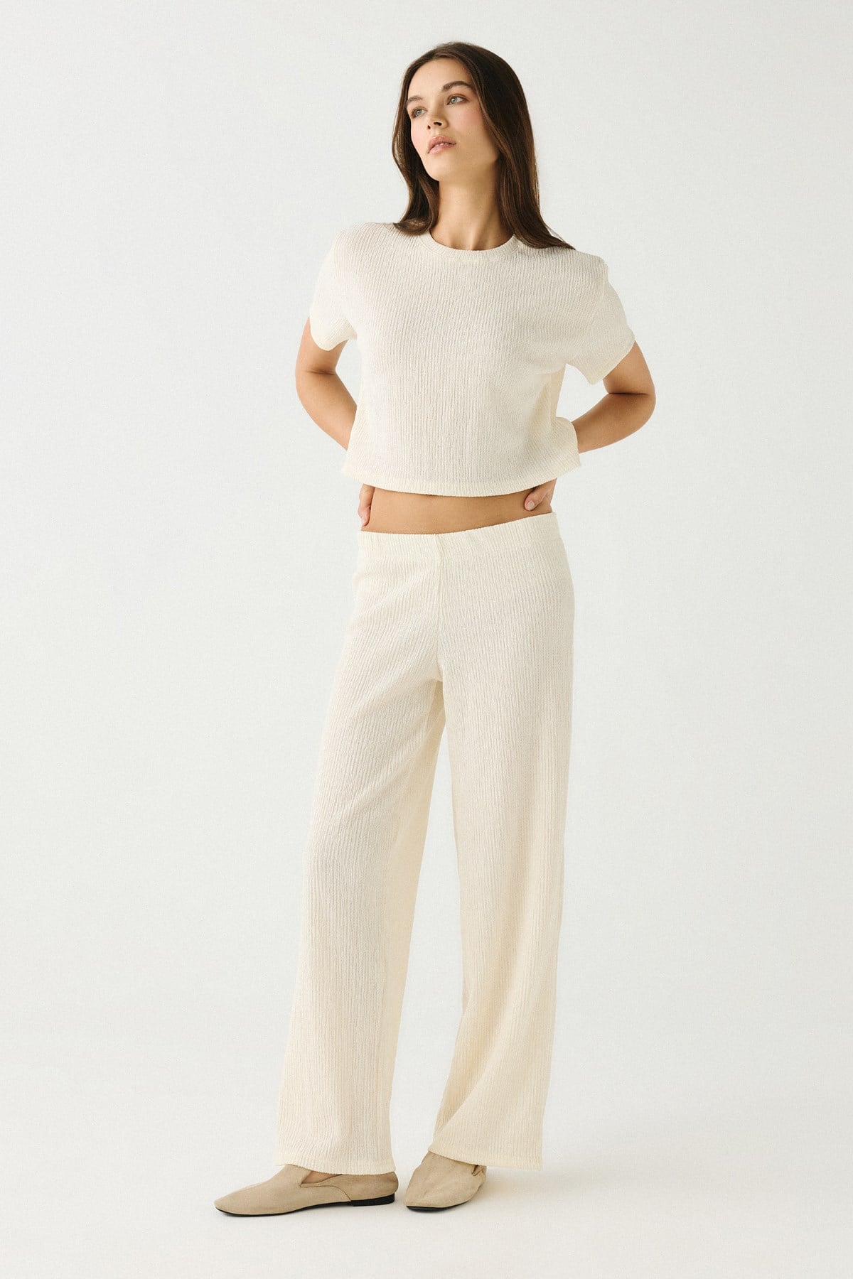 Comfort Dokulu Natural Pijama Takım 9160 Beyaz