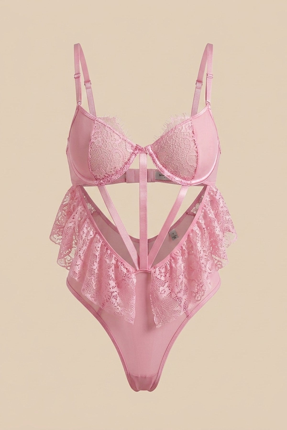 Dantel Detaylı Bodysuit Pembe