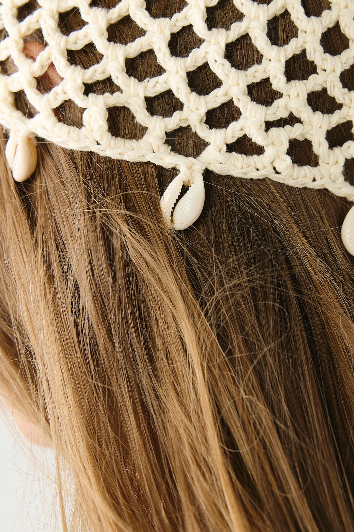 Deniz Kabuğu Detaylı File Yazlık Örgü Bere Y8244 Krem