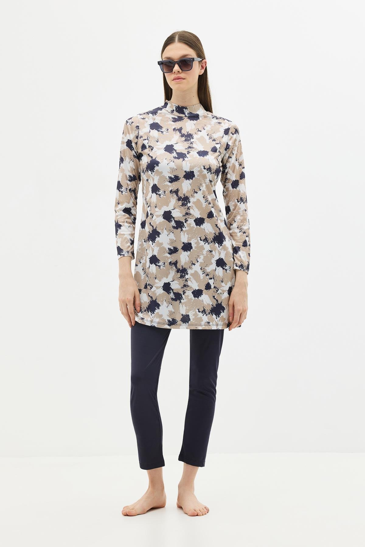 Desenli 4'lü Tesettür Mayo 1300 Koyu Lacivert