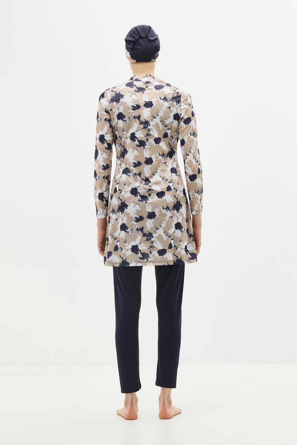 Desenli 4'lü Tesettür Mayo 1300 Koyu Lacivert