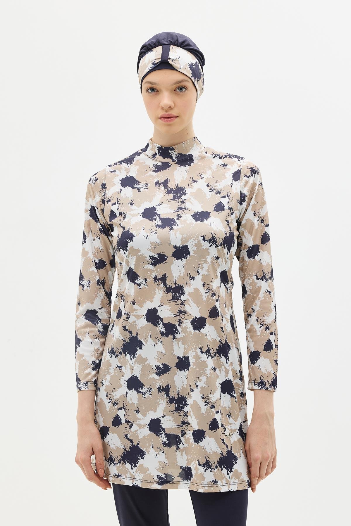 Desenli 4'lü Tesettür Mayo 1300 Koyu Lacivert