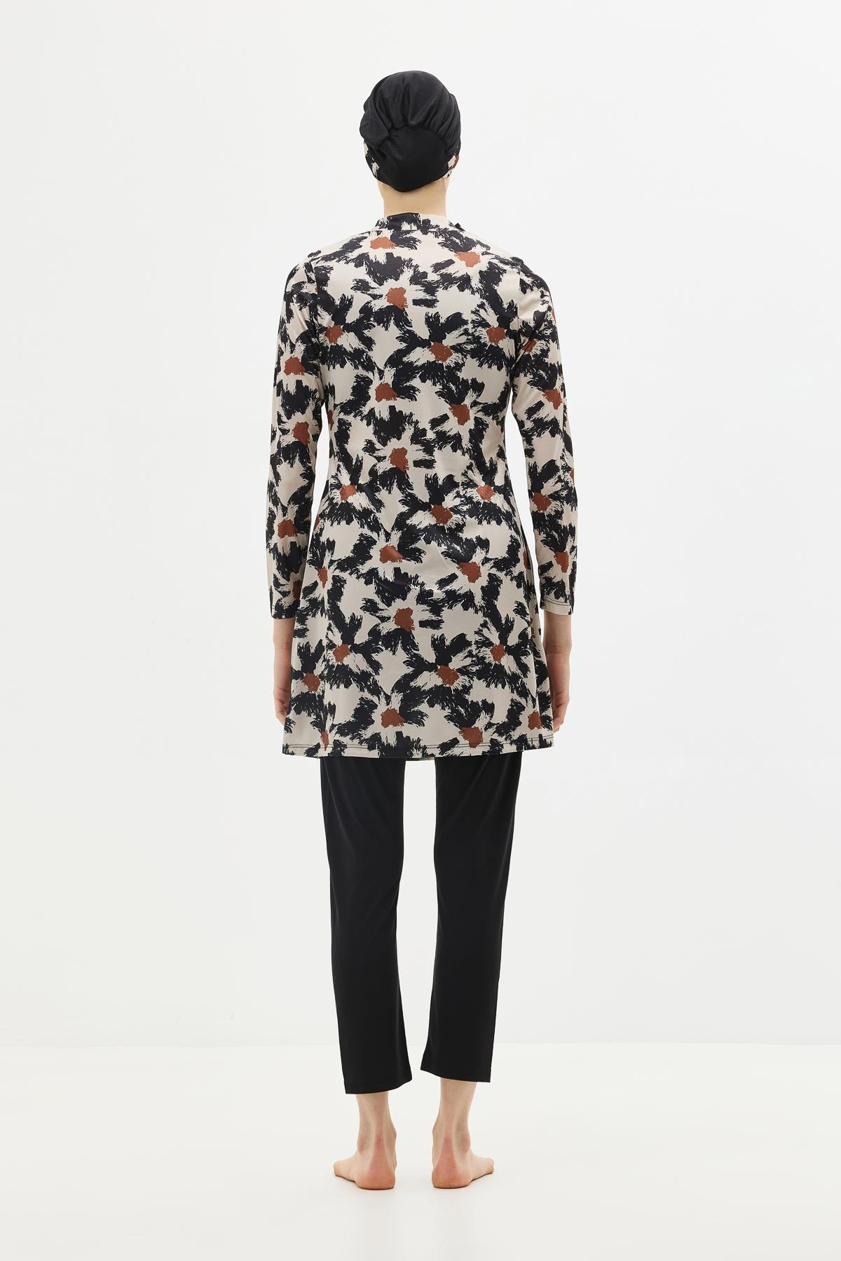 Desenli 4'lü Tesettür Mayo 1300 Siyah