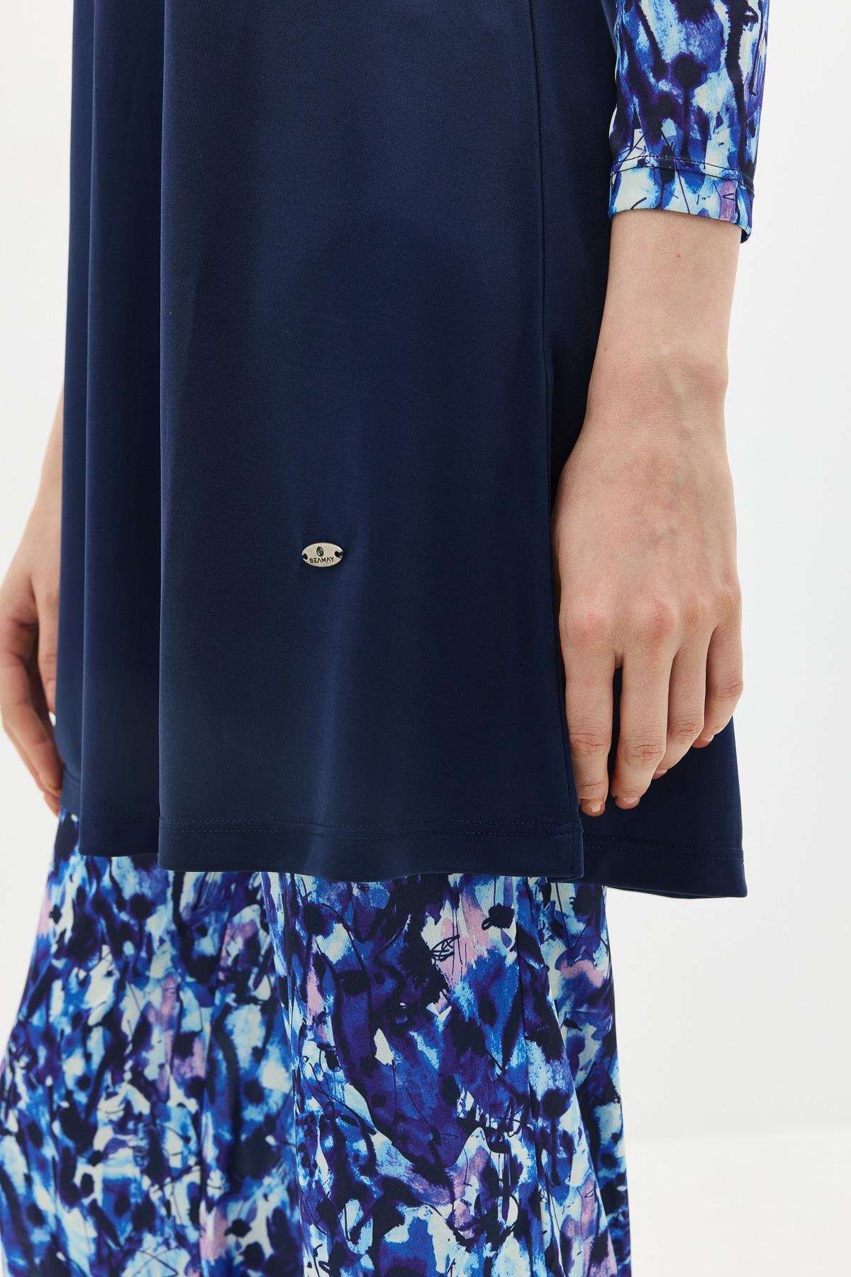 Desenli 4'lü Tesettür Mayo 1305 Koyu Lacivert