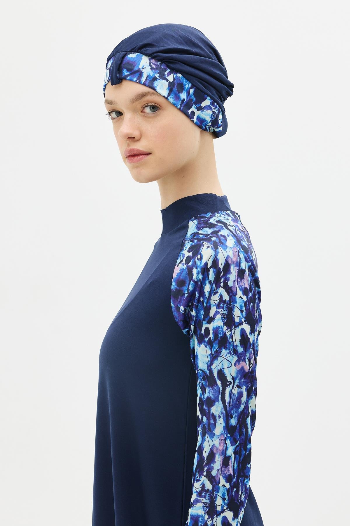 Desenli 4'lü Tesettür Mayo 1305 Koyu Lacivert