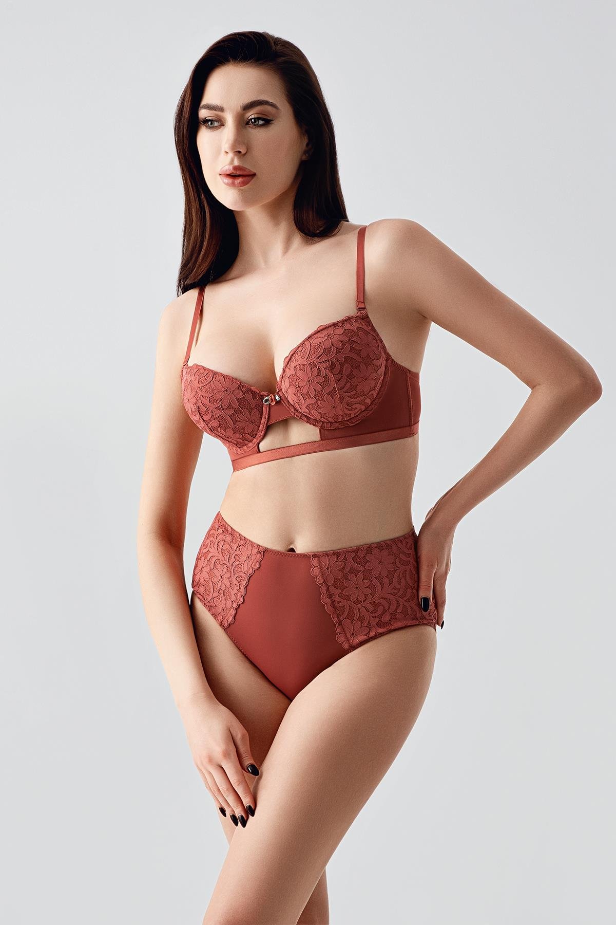 Desteksiz Sütyen Külot Takım C14159 Kiremit