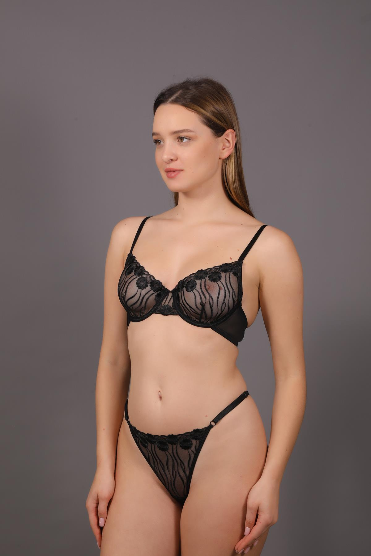 Desteksiz Sütyen String Takım C12005 Siyah