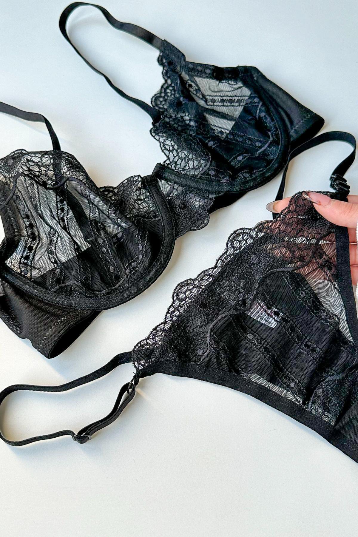 Desteksiz Sütyen String Takım C12006-1 Siyah