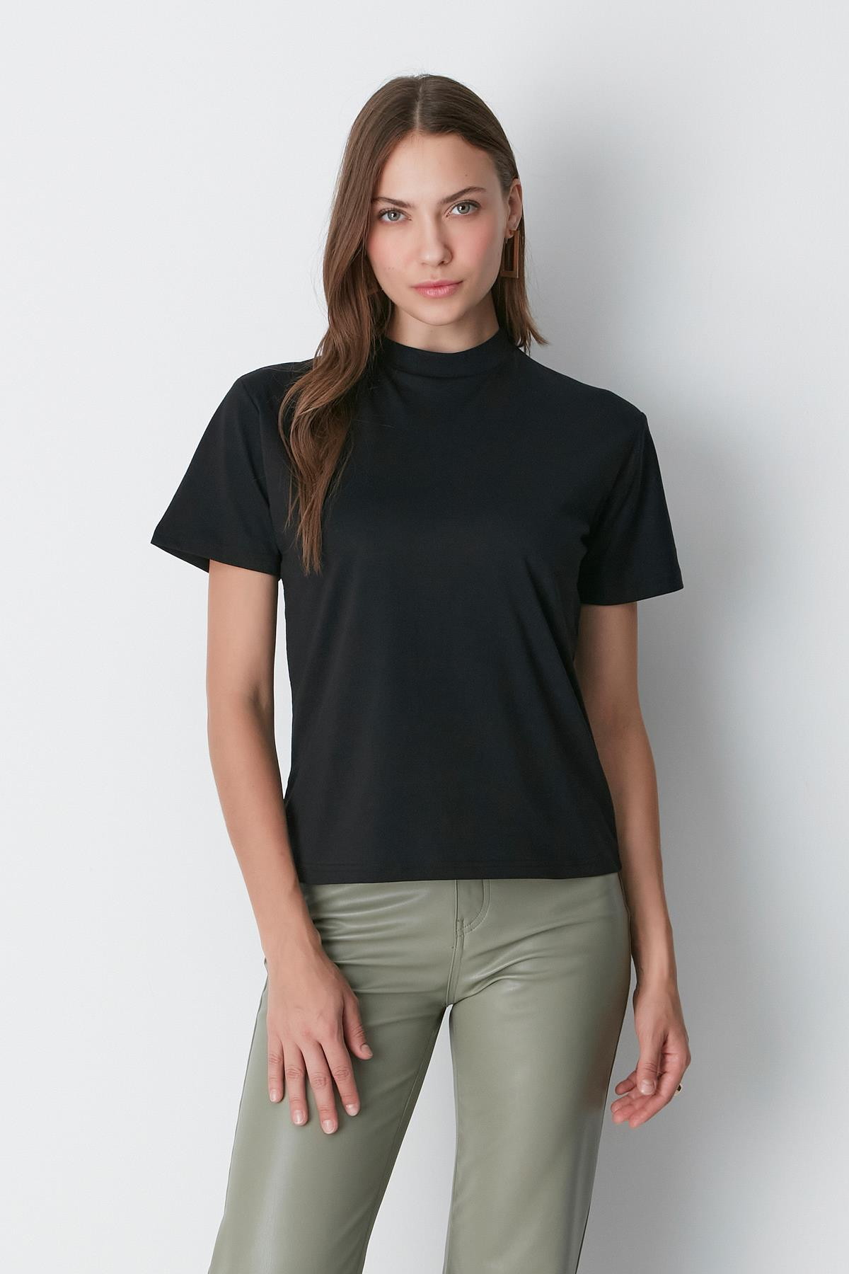 Dik Yaka Kısa Kol 2'li Basic T-Shirt 957 Siyah