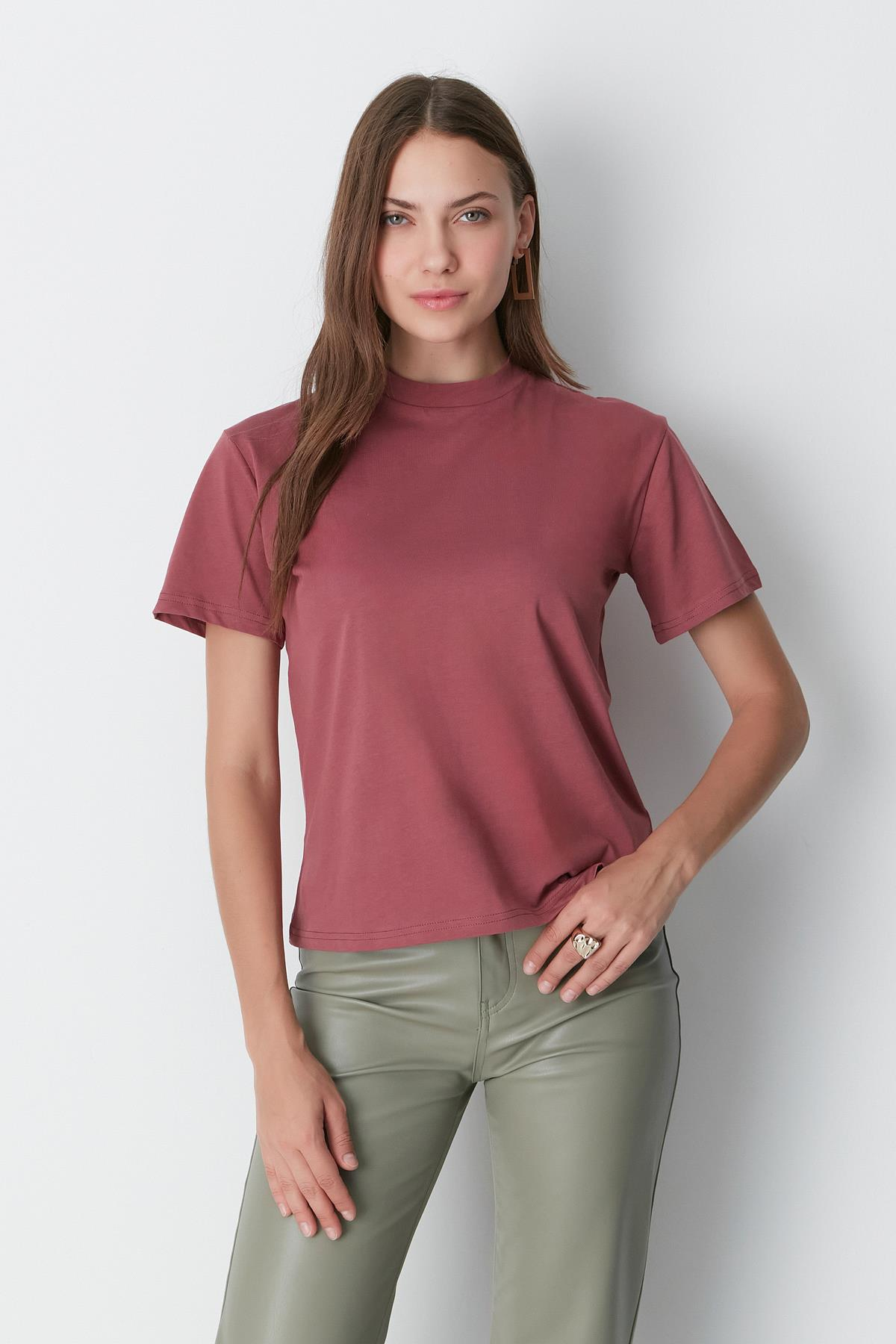 Dik Yaka Kısa Kol 2'li Basic T-Shirt 957 Kiremit/Gül Kurusu