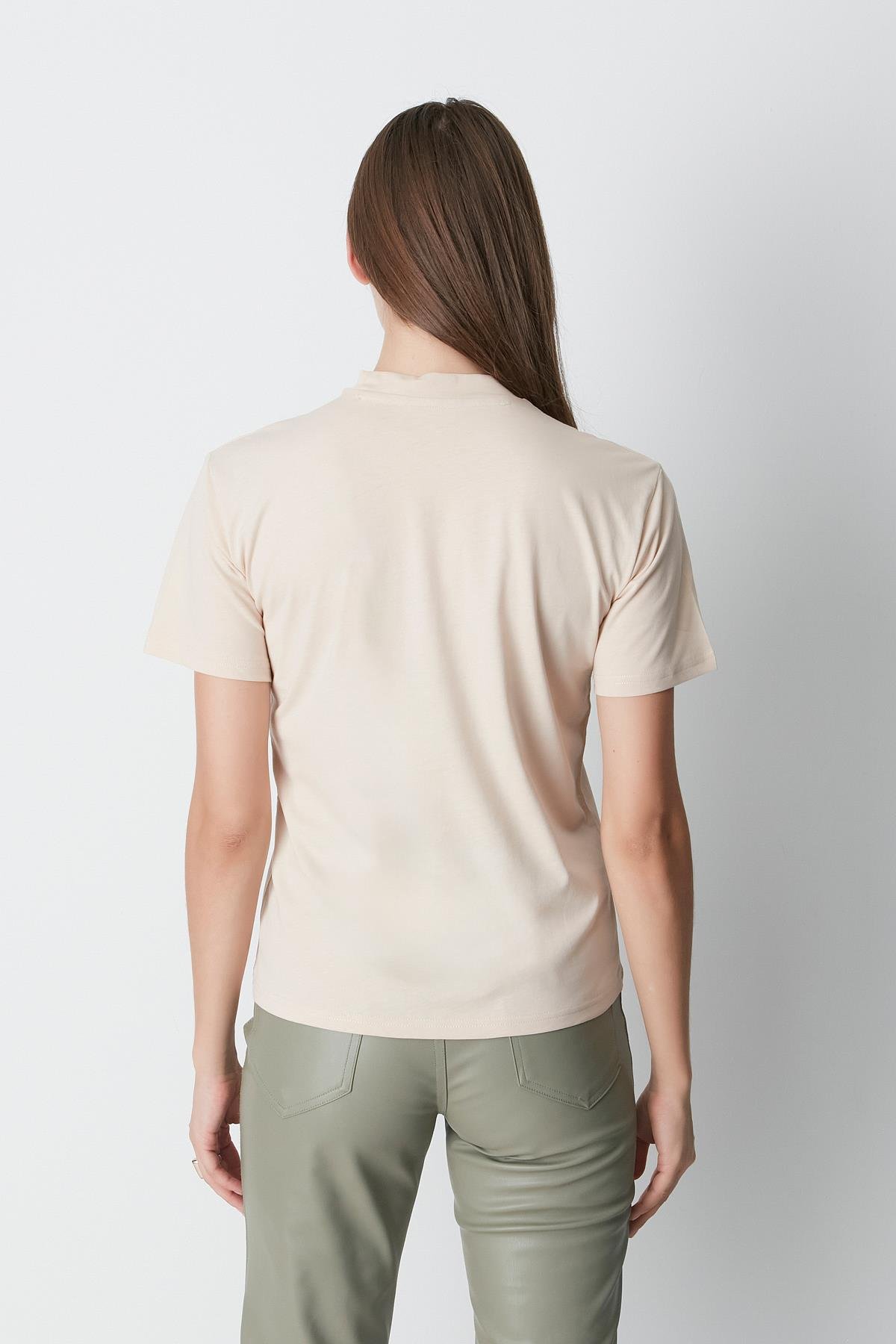 Dik Yaka Kısa Kol 2'li Basic T-Shirt 957 Bej/Kahverengi