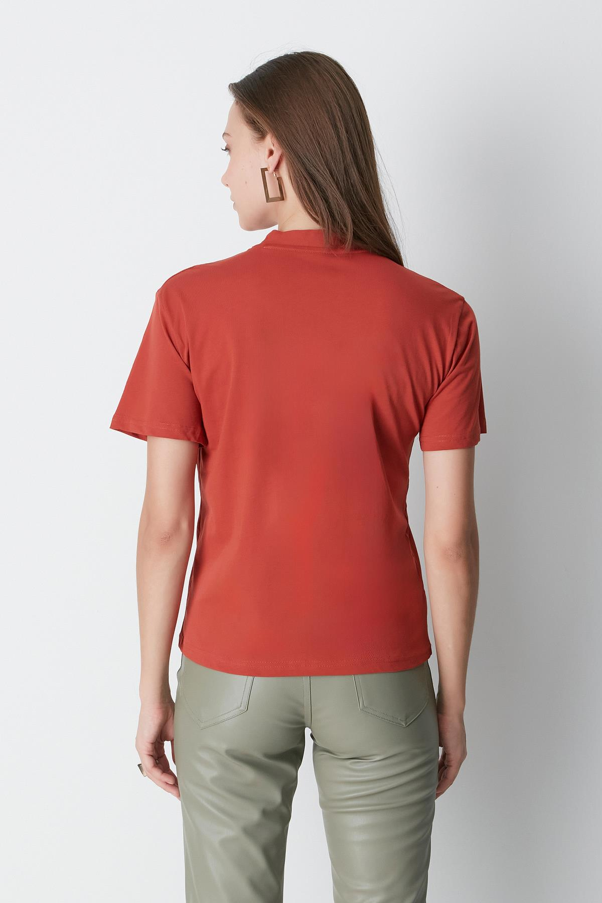 Dik Yaka Kısa Kol 2'li Basic T-Shirt 957 Haki/Kiremit