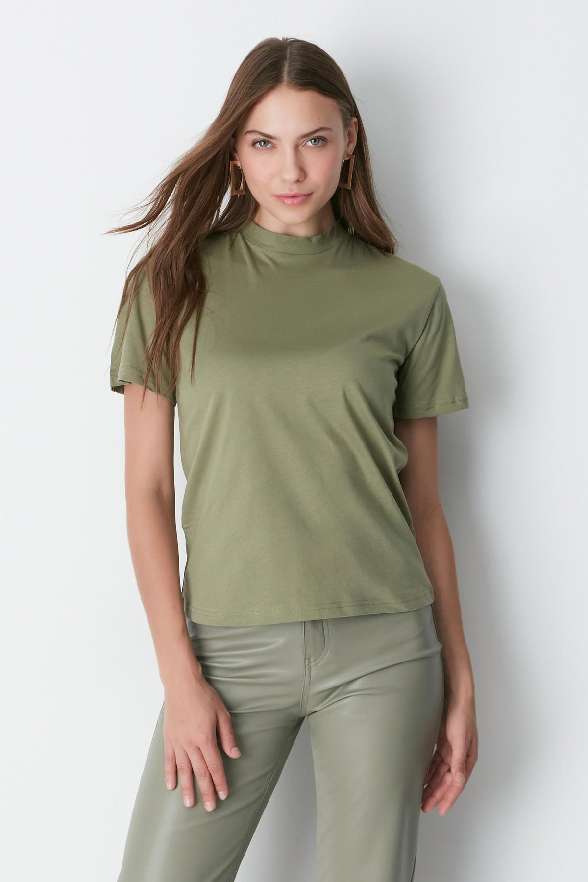 Dik Yaka Kısa Kol 2'li Basic T-Shirt 957 Haki/Kiremit