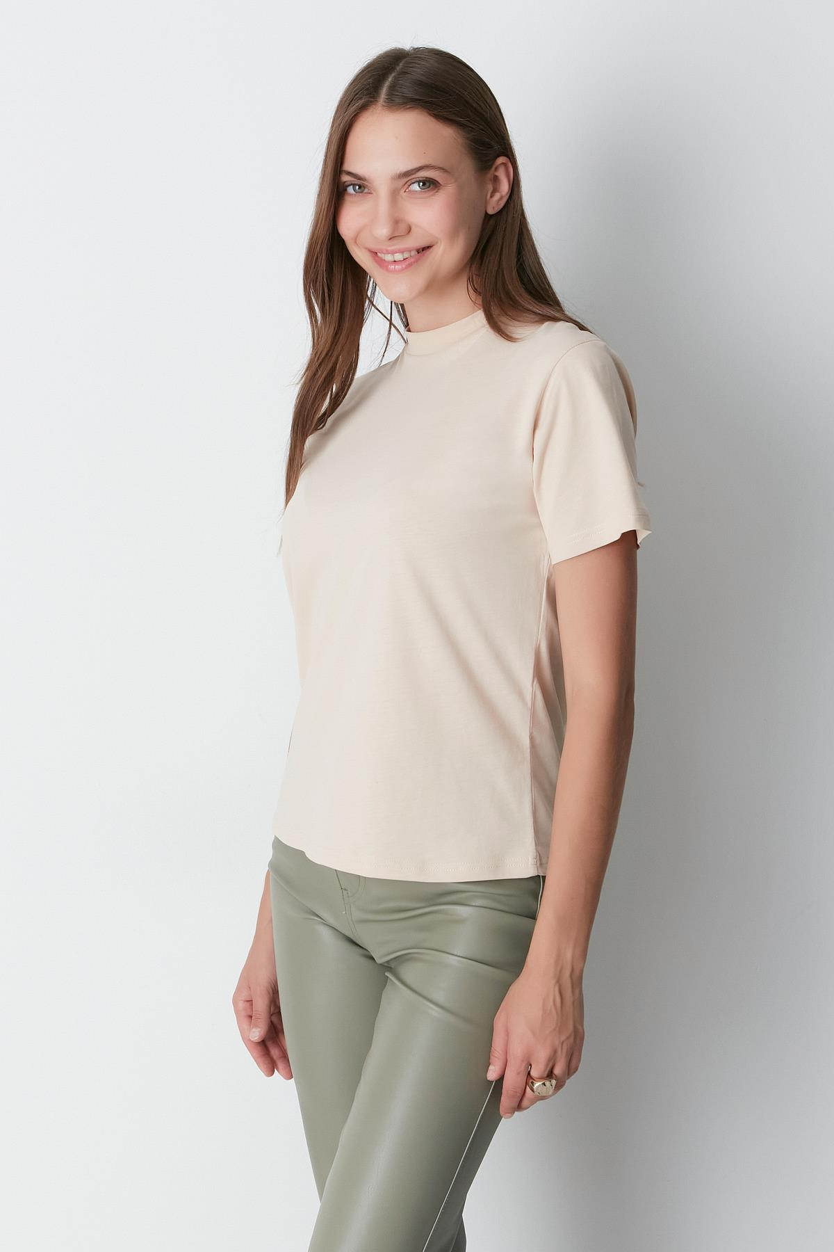 Dik Yaka Kısa Kol 2'li Basic T-Shirt 957 Bej/Kahverengi