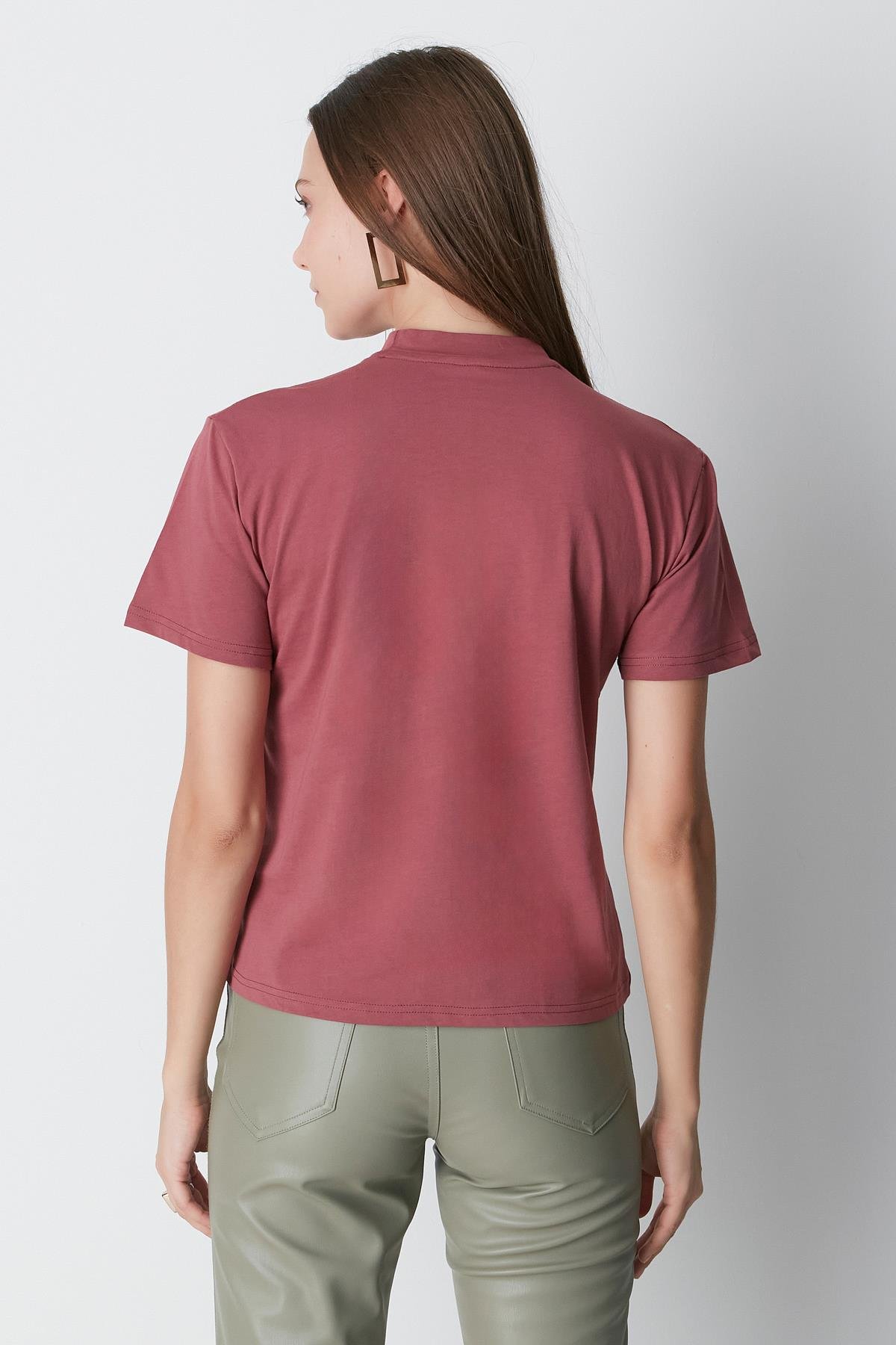 Dik Yaka Kısa Kol 2'li Basic T-Shirt 957 Kiremit/Gül Kurusu