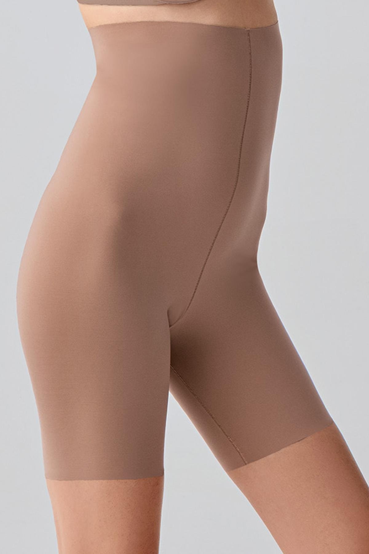Dikişsiz Toparlayıcı Ultra Yüksek Bel Lazer Kesim Şortlu Korse C19210 Capucino