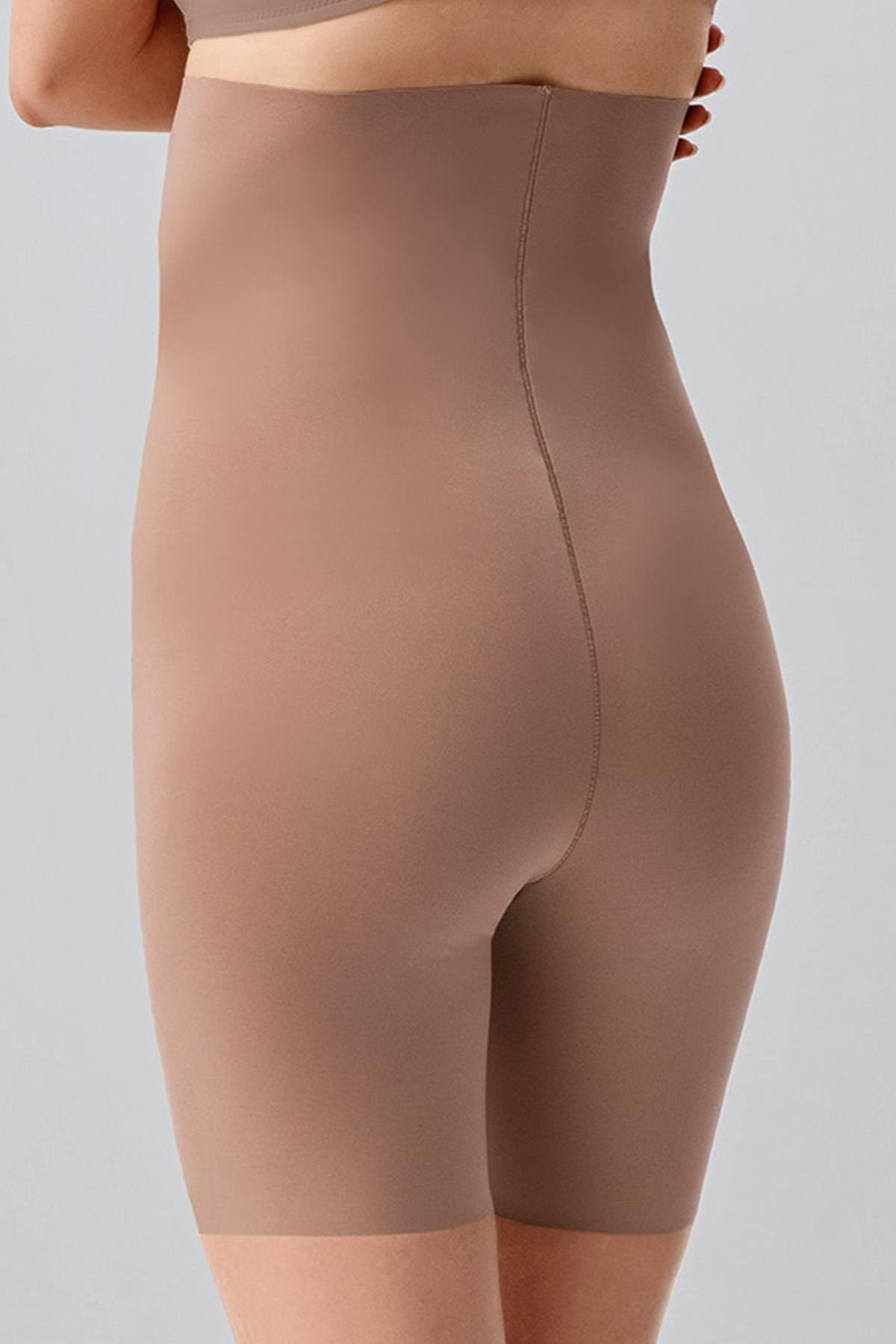 Dikişsiz Toparlayıcı Ultra Yüksek Bel Lazer Kesim Şortlu Korse C19210 Capucino