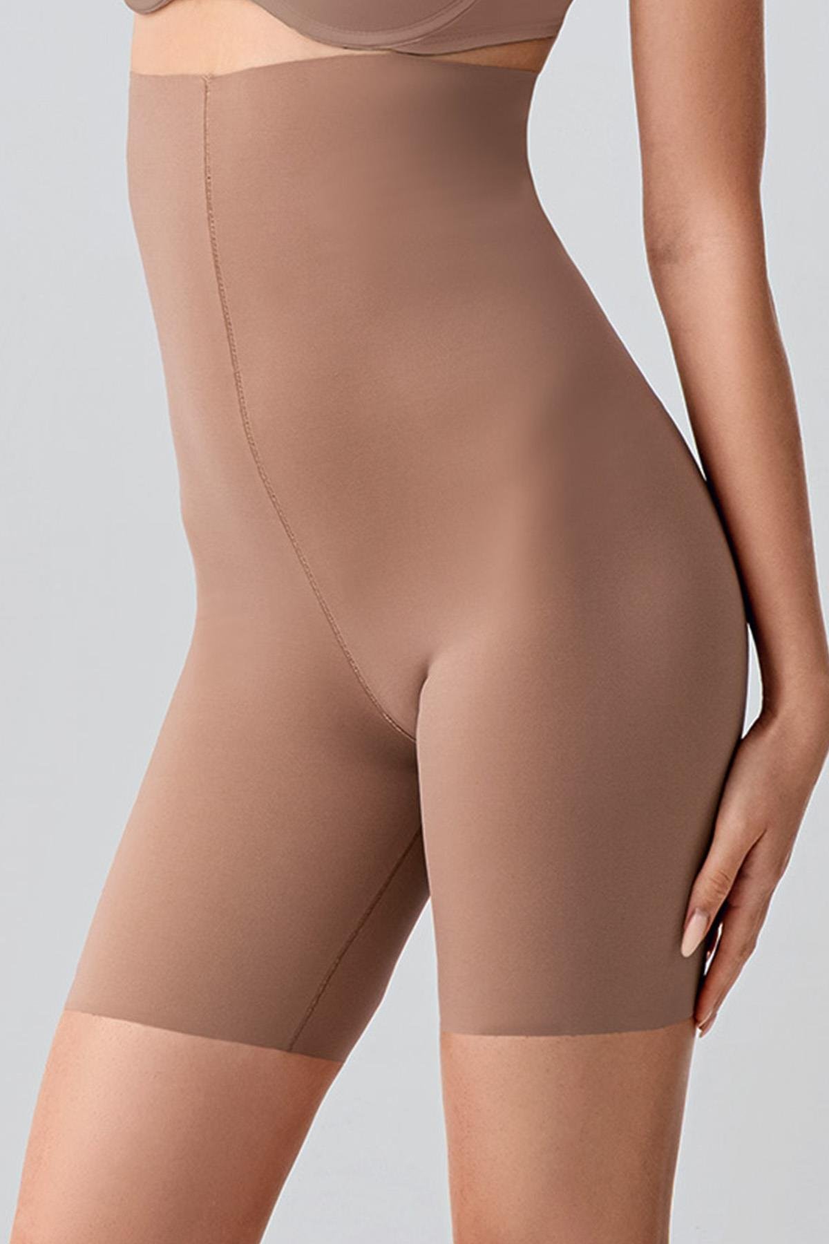 Dikişsiz Toparlayıcı Ultra Yüksek Bel Lazer Kesim Şortlu Korse C19210 Capucino