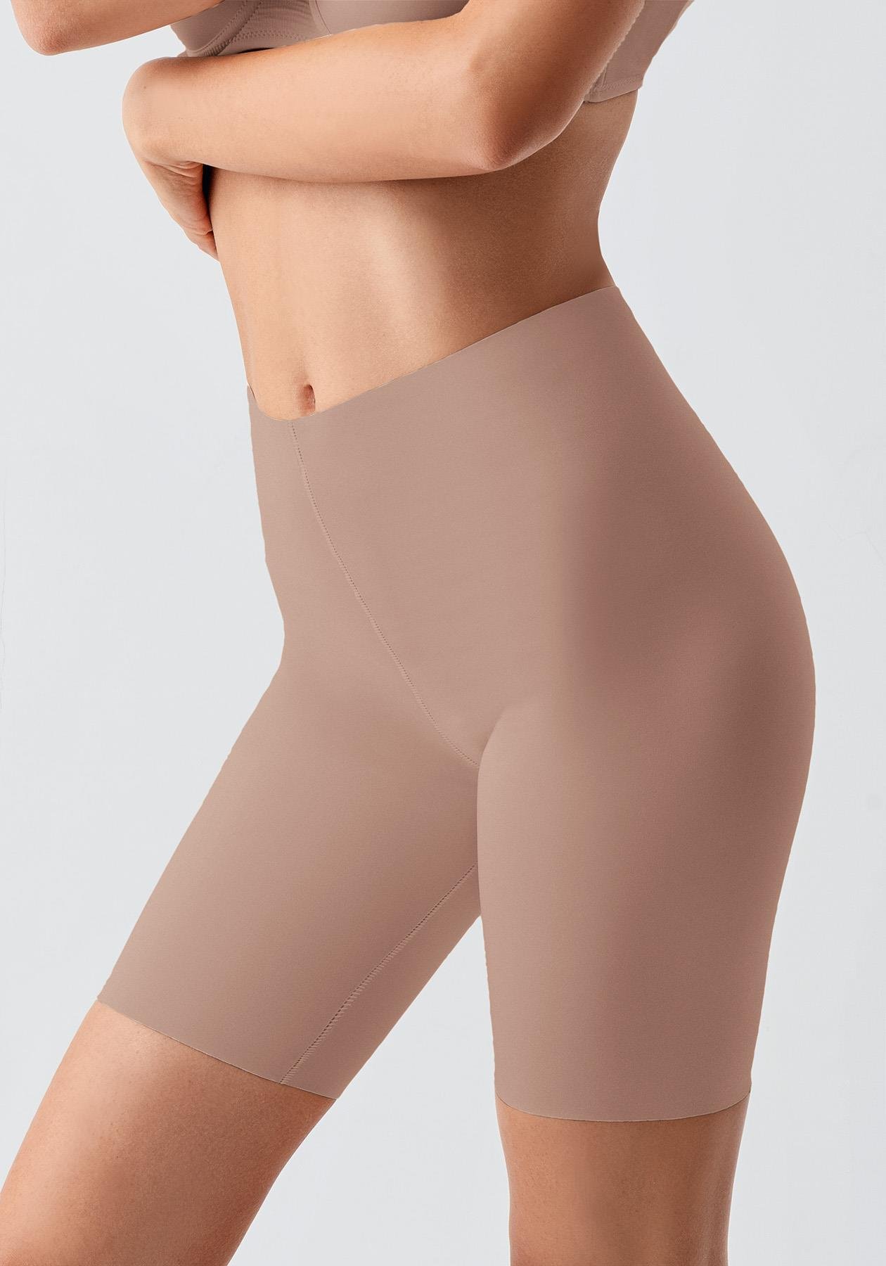 Dikişsiz Toparlayıcı Yüksek Bel Lazer Kesim Şortlu Korse 9209 Capucino