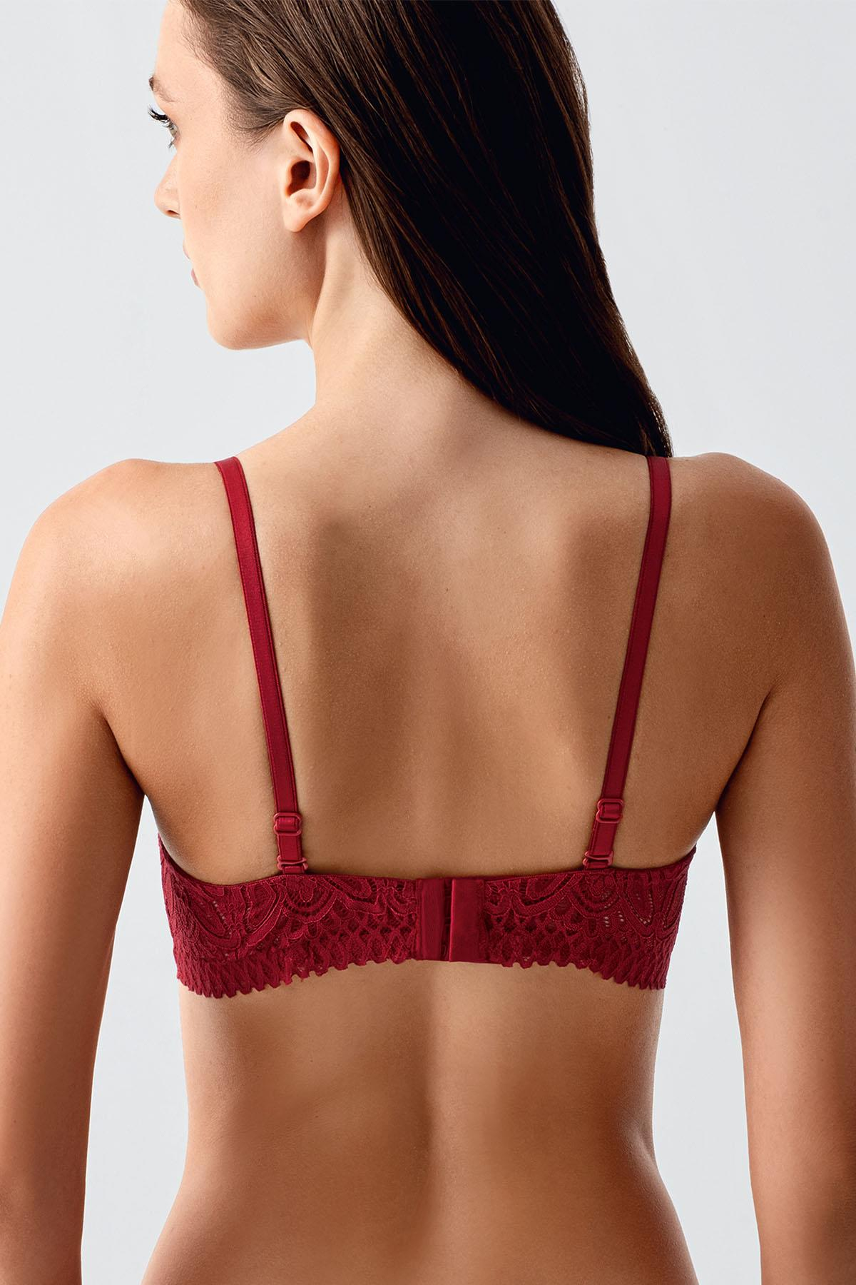 Dolgusuz Dantel Detaylı Sütyen C18350 Bordo