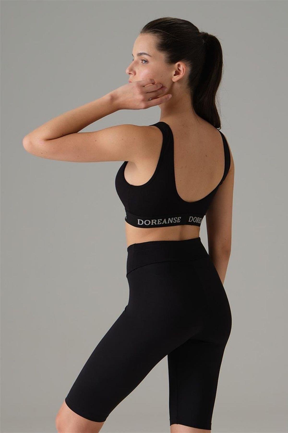 Doreanse Kadın Derin V Yaka Kaplı Spor Sütyen 5580 Siyah