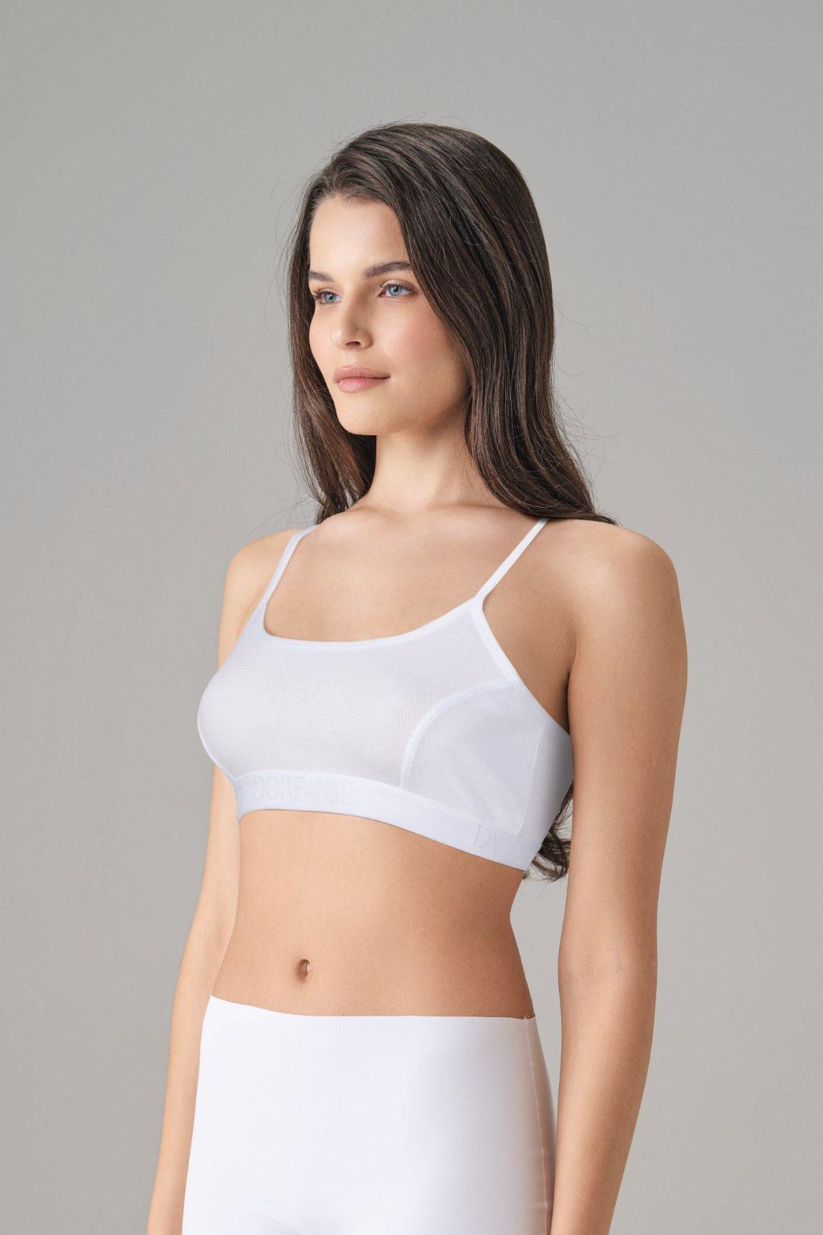 Doreanse Kadın Fitilli İnce Askılı Spor Sütyen 5595 Beyaz