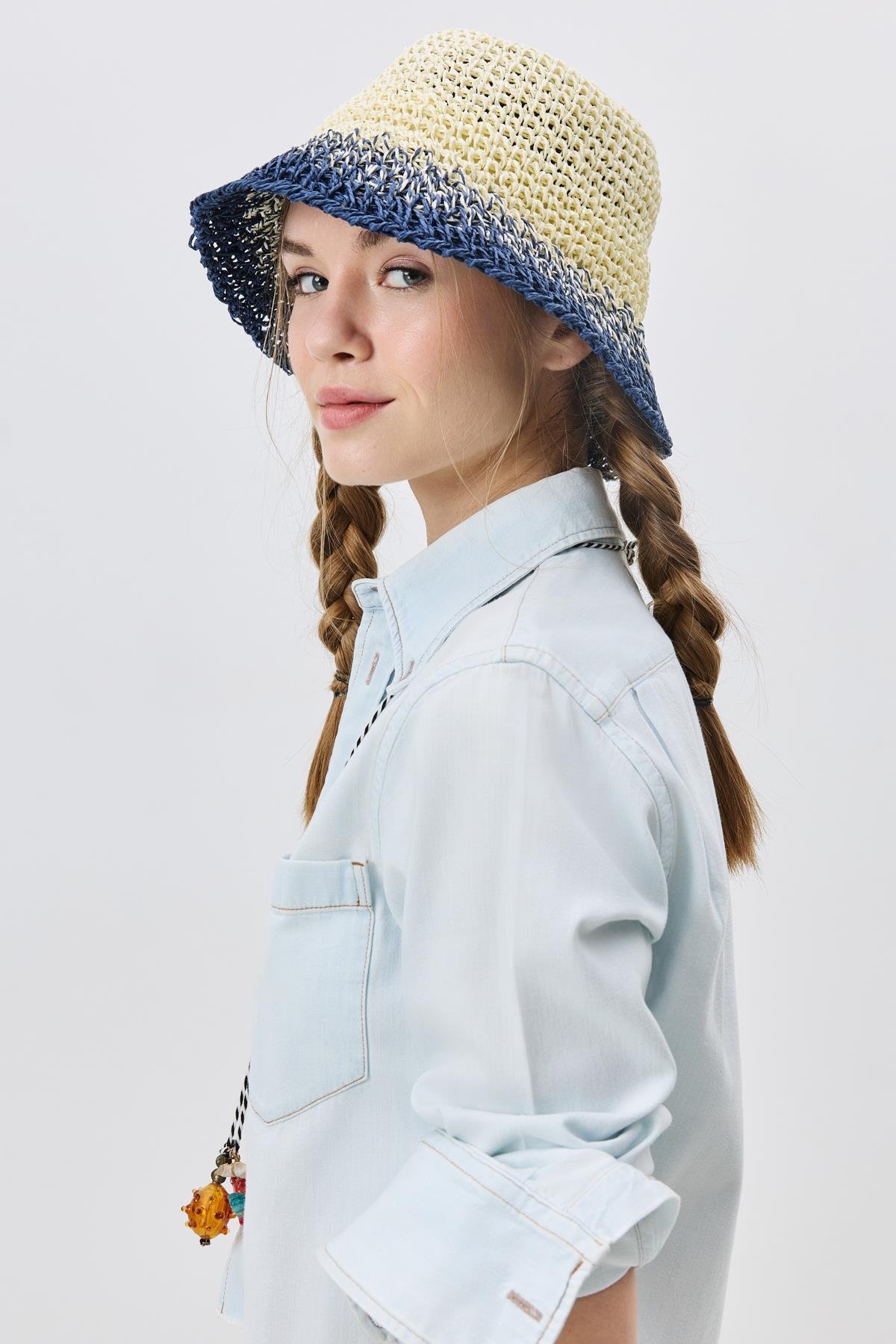 El Örgüsü Hasır Şapka Y8210 Ekru