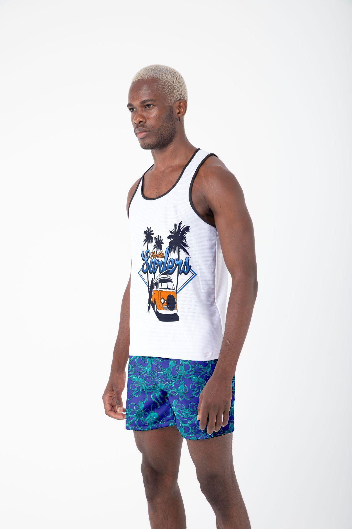 Erkek Atlet Sıfır Kol Baskılı T-Shirt M-0387