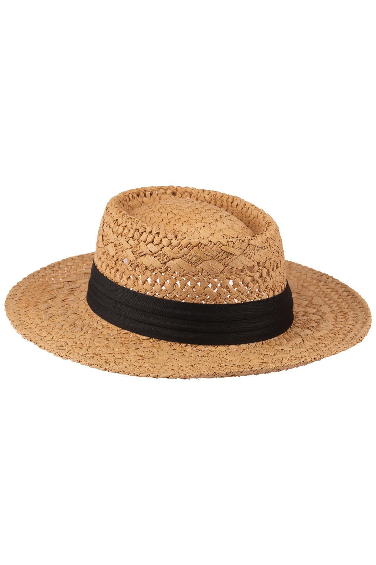 Erkek Bant Detaylı Hasır Fötr Şapka Y24750-01 Kahverengi