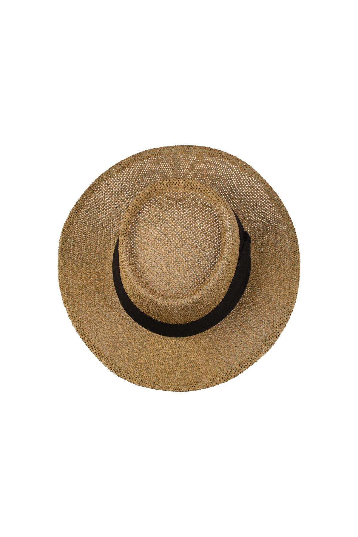 Erkek Bant Detaylı Hasır Fötr Şapka Y24750-02 Bej