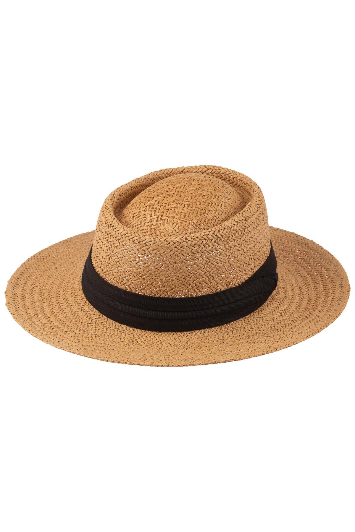 Erkek Bant Detaylı Hasır Fötr Şapka Y24750-03 Kahverengi