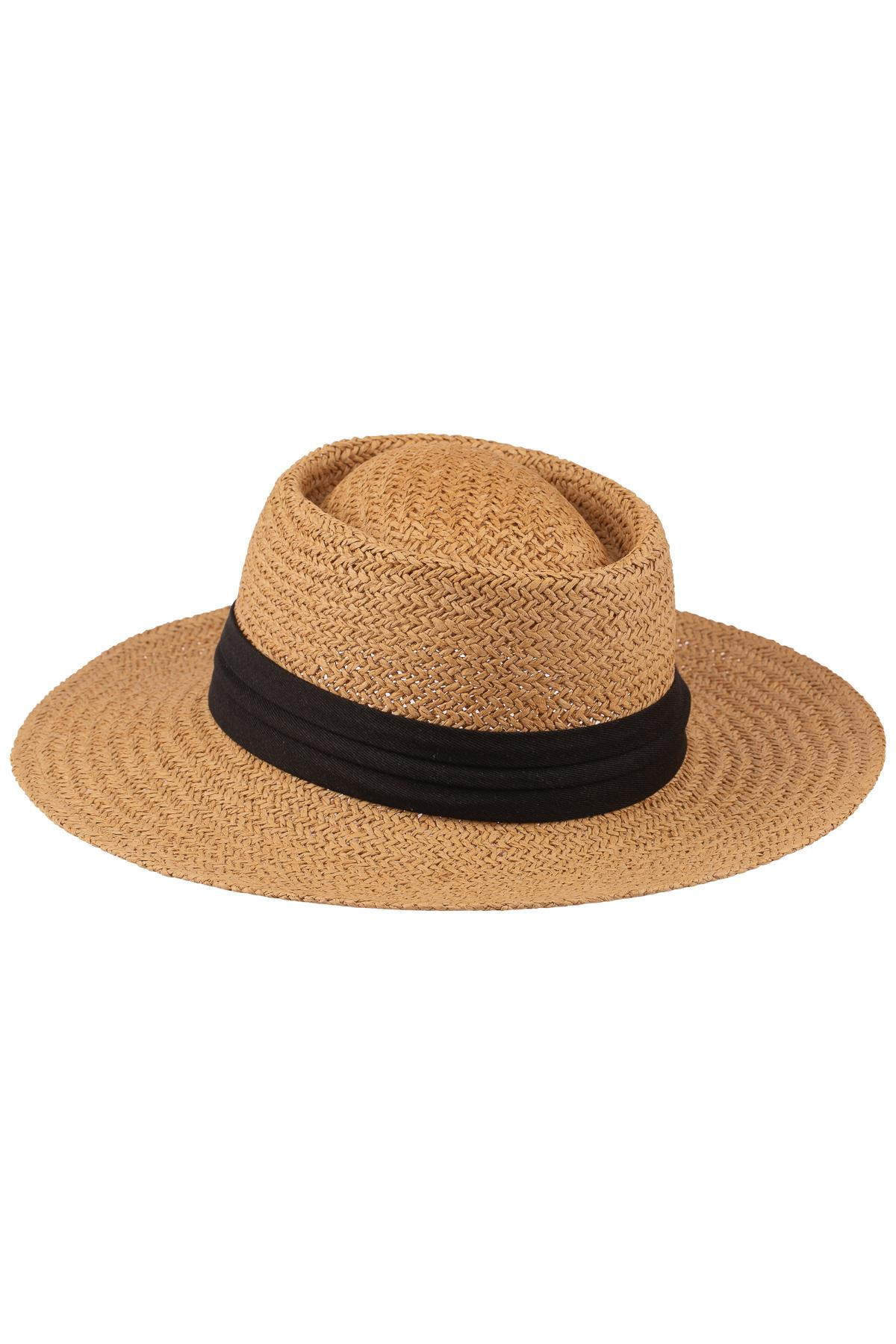 Erkek Bant Detaylı Hasır Fötr Şapka Y24750-03 Kahverengi