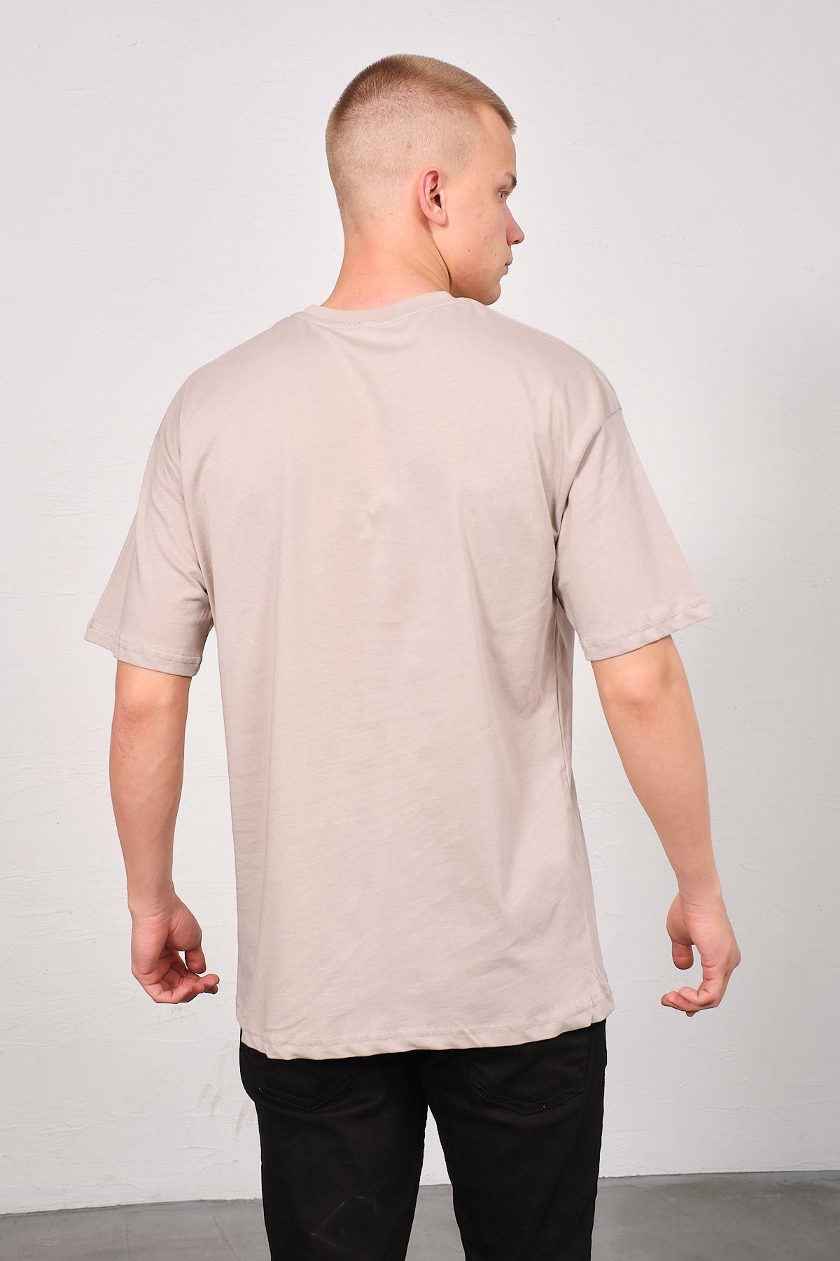 Erkek Bisiklet Yaka 2'li Oversize Basic T-Shirt 991 İndigo/Gri