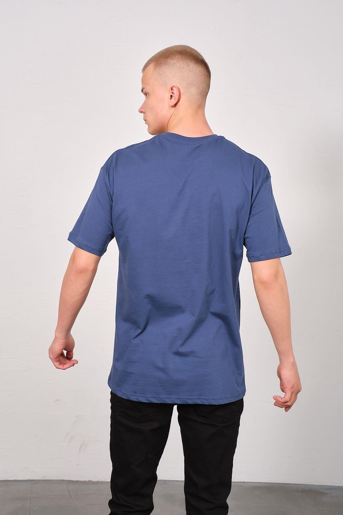 Erkek Bisiklet Yaka 2'li Oversize Basic T-Shirt 991 İndigo/Gri