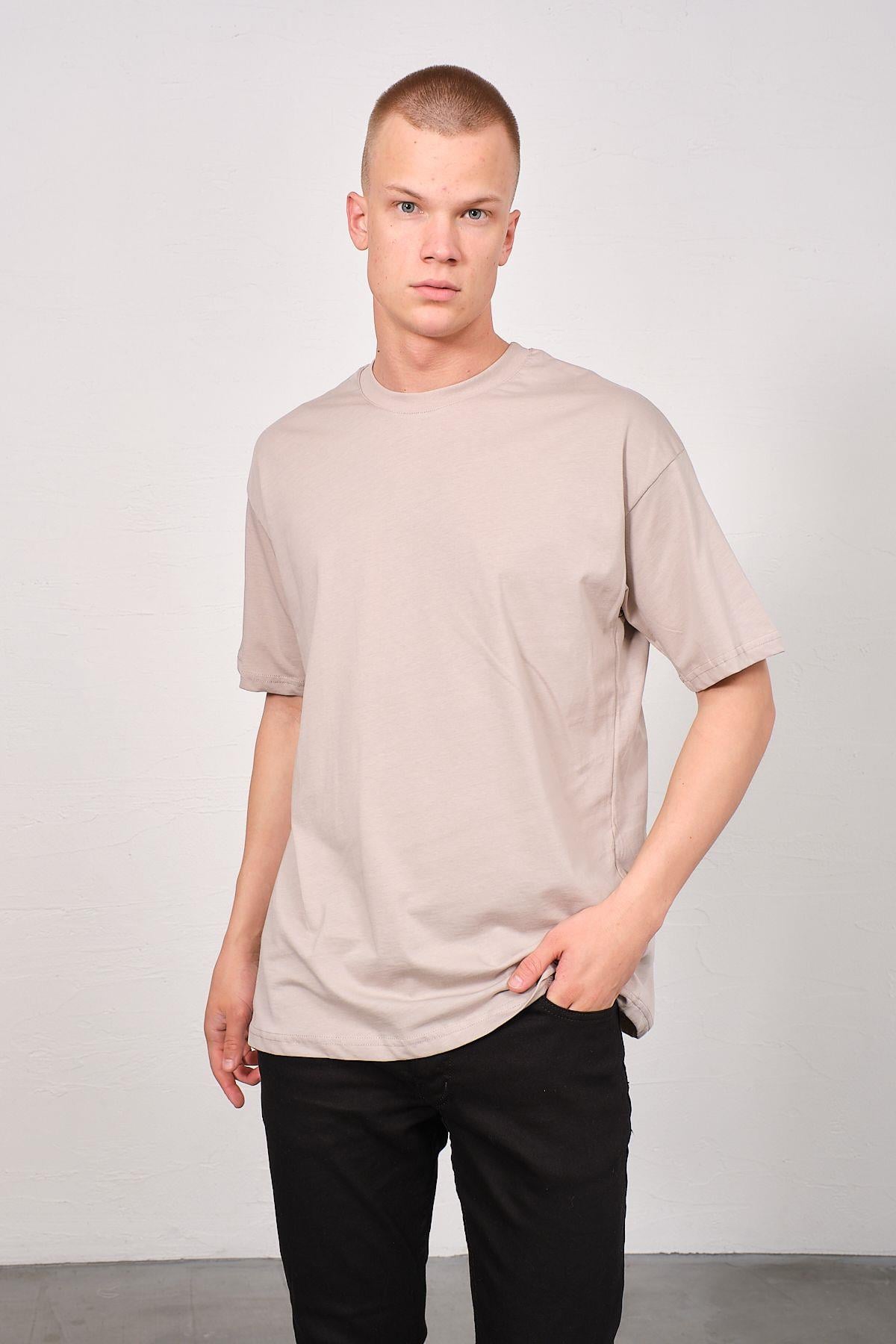 Erkek Bisiklet Yaka 2'li Oversize Basic T-Shirt 991 İndigo/Gri