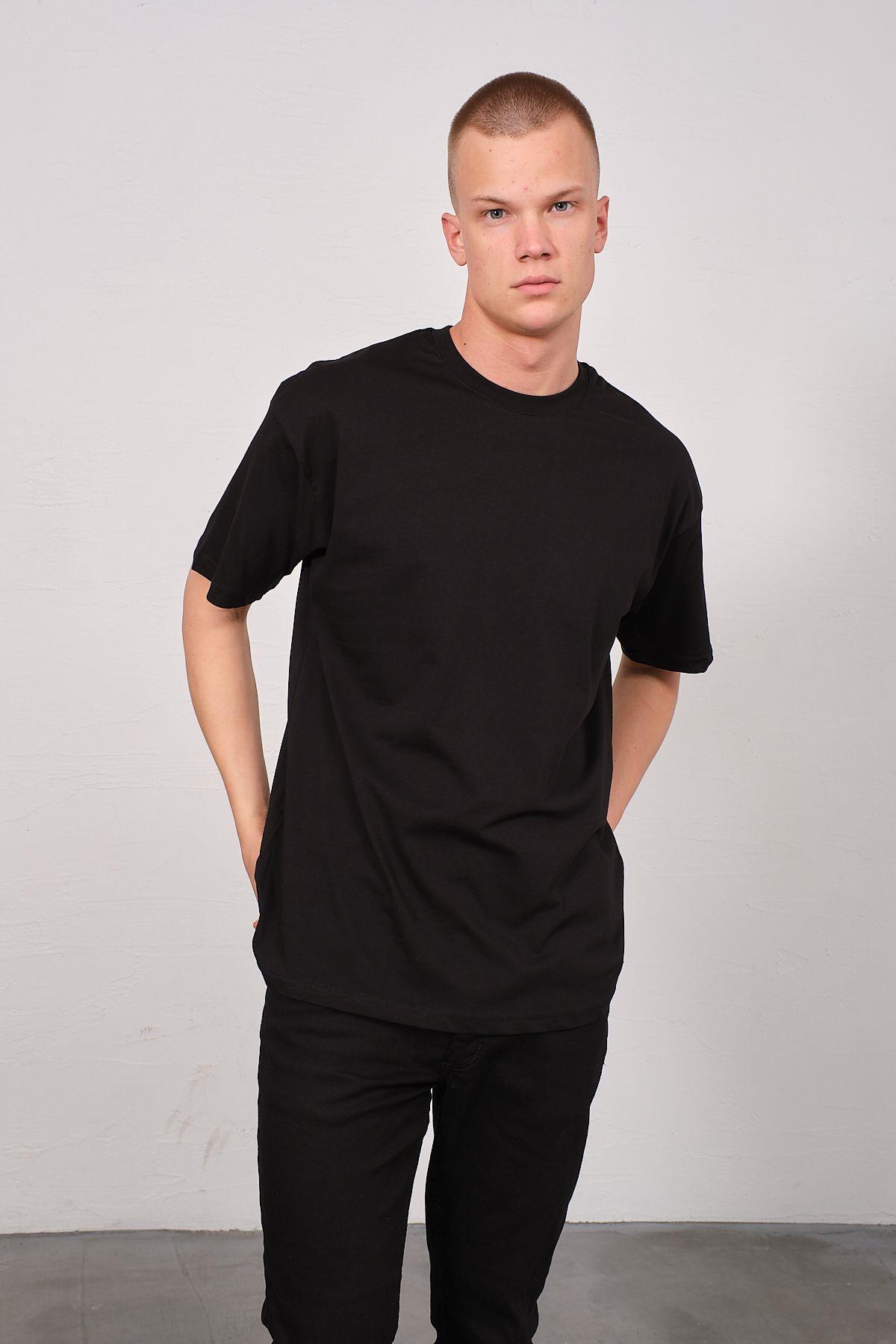 Erkek Bisiklet Yaka 2'li Oversize Basic T-Shirt 991 Siyah/Beyaz