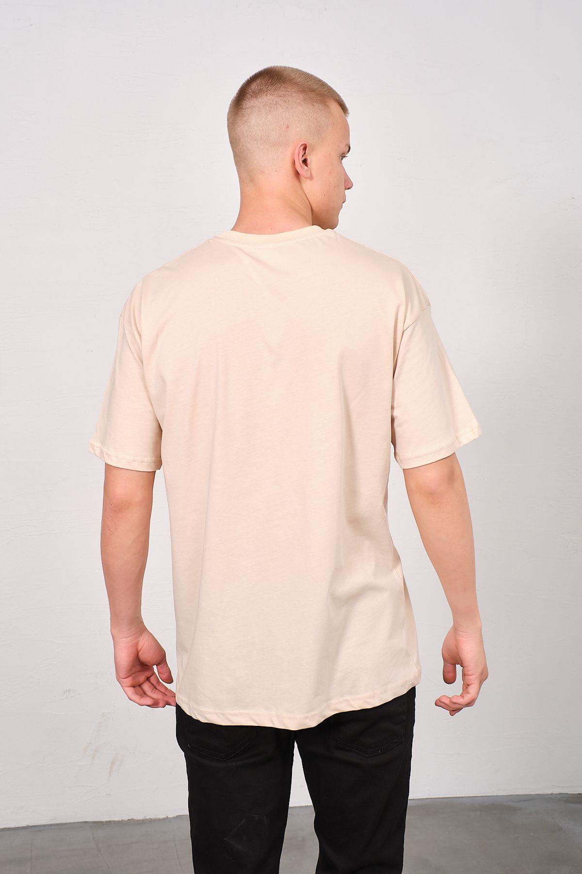 Erkek Bisiklet Yaka 2'li Oversize Basic T-Shirt 991 Haki/Bej