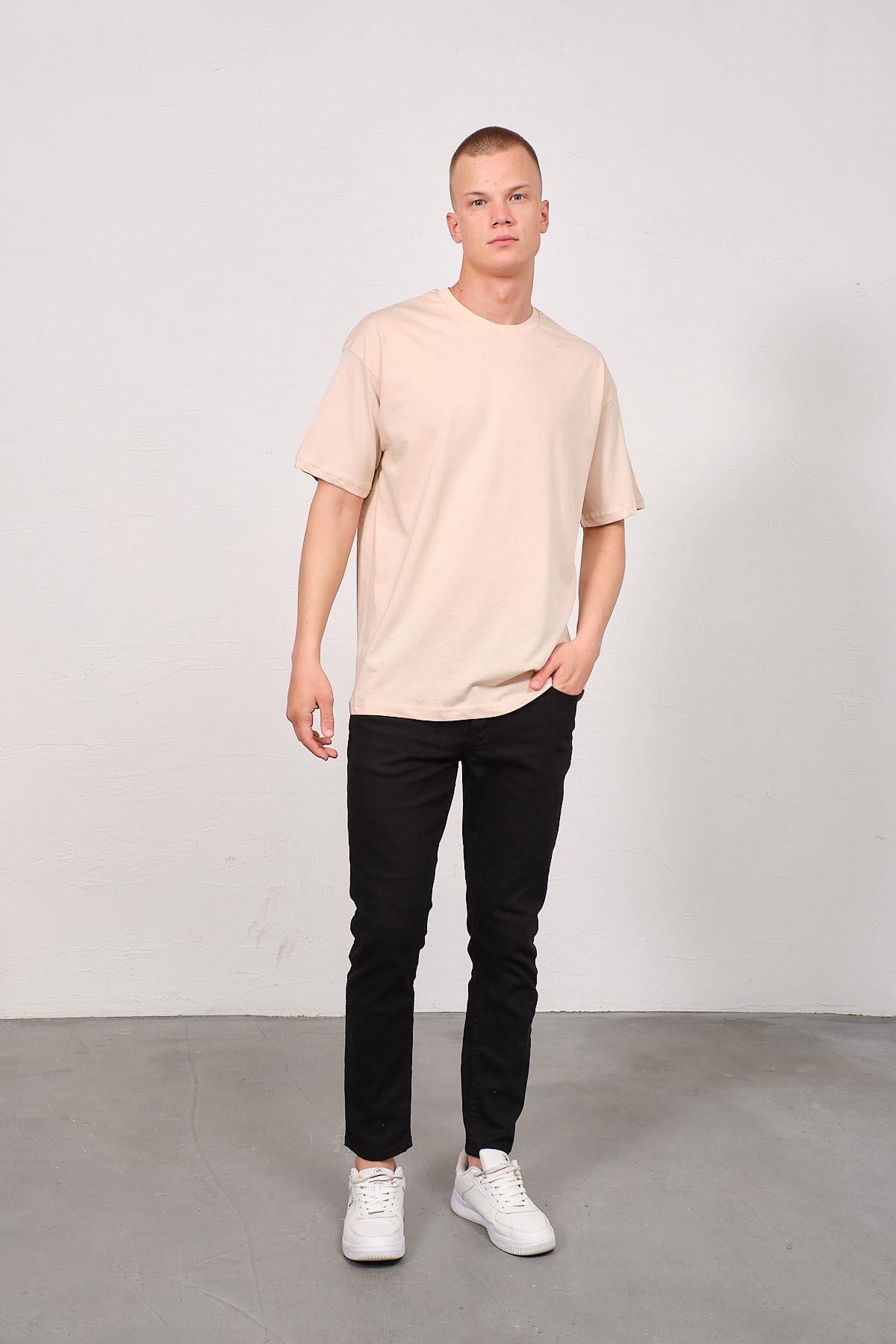 Erkek Bisiklet Yaka 2'li Oversize Basic T-Shirt 991 Haki/Bej