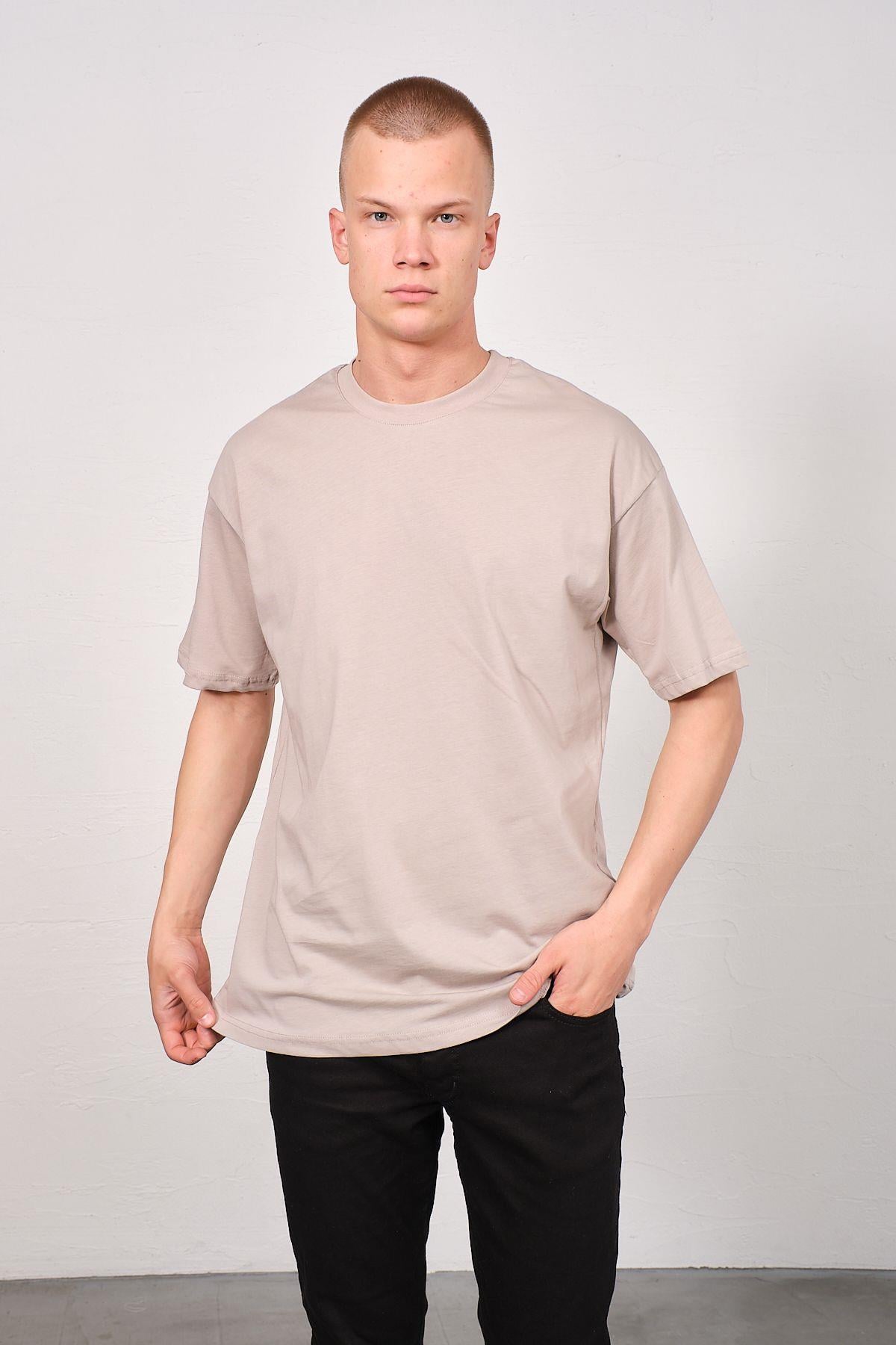 Erkek Bisiklet Yaka 2'li Oversize Basic T-Shirt 991 İndigo/Gri